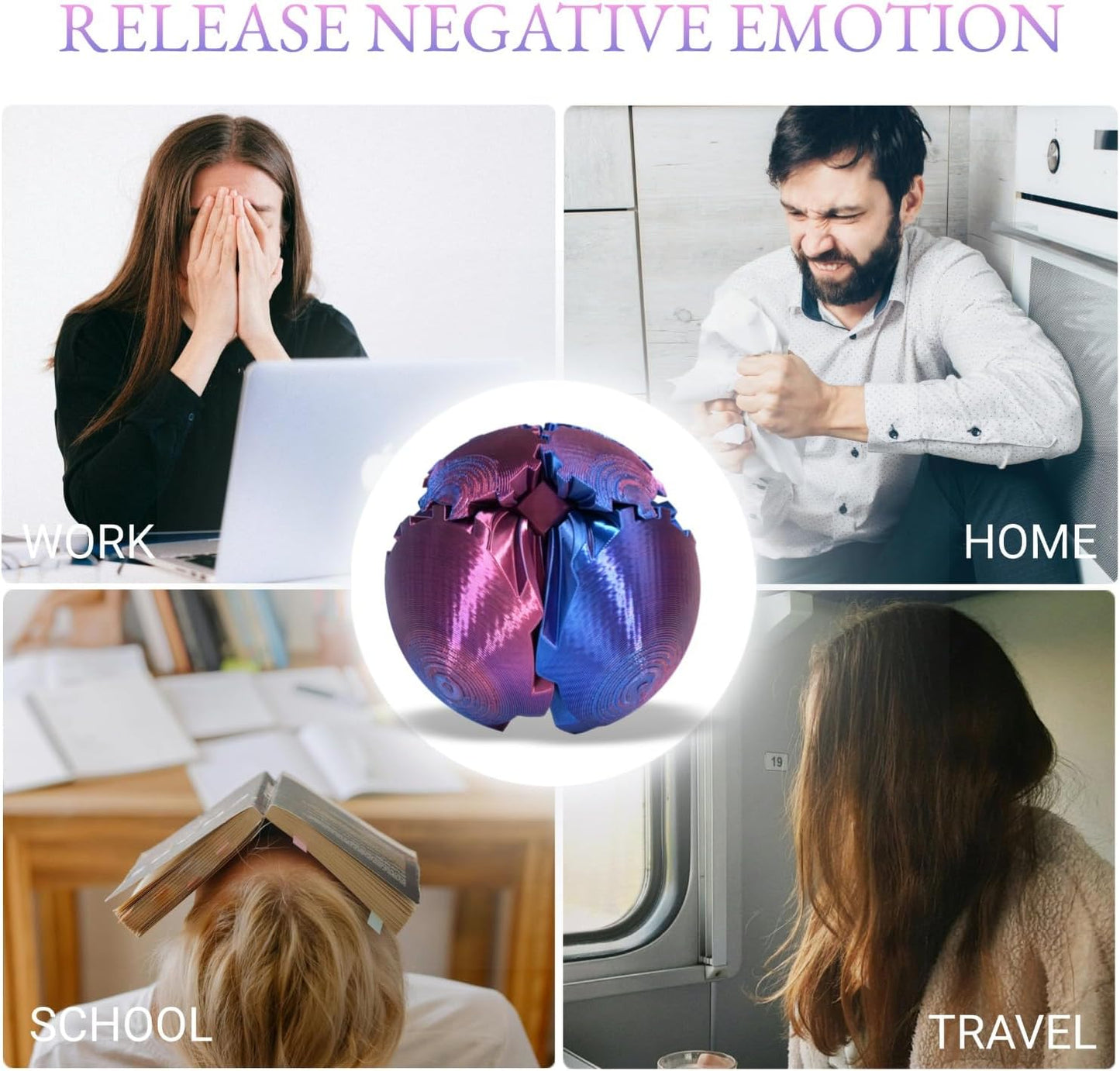 3D Printed Gear Ball, Gear Sphere Fidget Toy Stress Relif Toy for ADHD, Anxiety Relaxing Toy for Adults at Work/Study/Travel, Twisted Blue-Purple