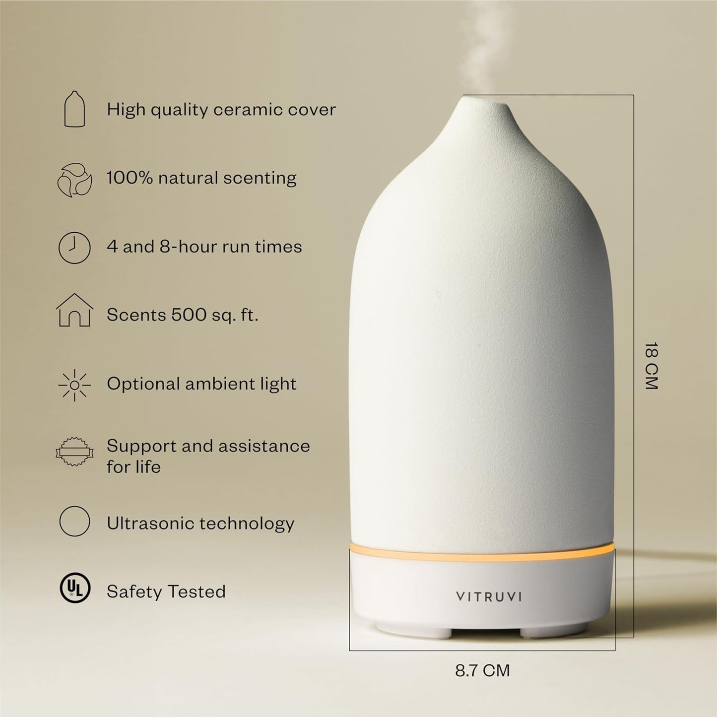 Vitruvi Stone Diffuser, Ceramic Ultrasonic Essential Oil Diffuser for Aromatherapy | Ceramic Diffuser, Diffusers for Home, Oil Diffuser, Housewarming Gift | White, 90ml Capacity