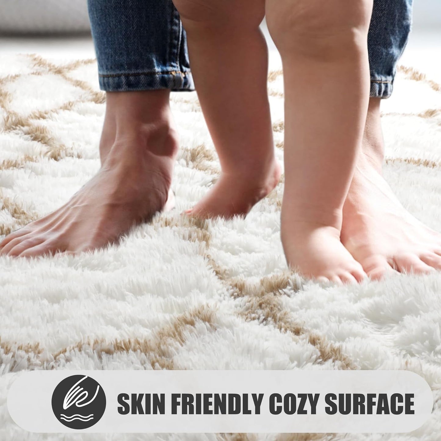 ONASAR Area Rugs for Bedroom Living Room, Washable 4x6 Fluffy White and Beige Throw Rug, Geometric Boho Shaggy Soft Plush Floor Carpet for Nursery Kids Girls Boys Teen Dorm Home Decor Aesthetic