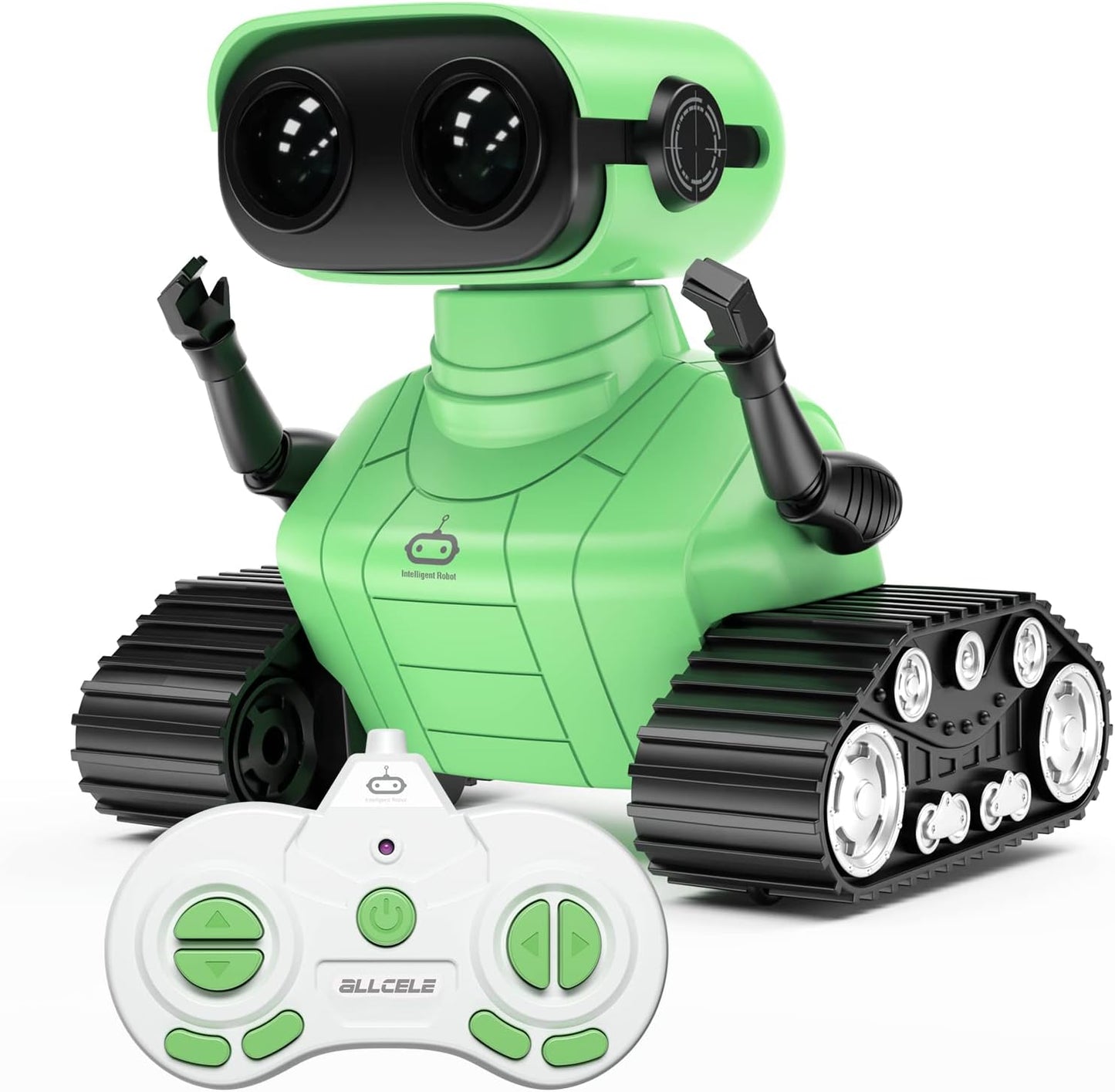 ALLCELE Robot Toys, Rechargeable RC Robot for Boys and Girls, Remote Control Toy with Music and LED Eyes, Gift for Children Age 3 Years and Up - Green