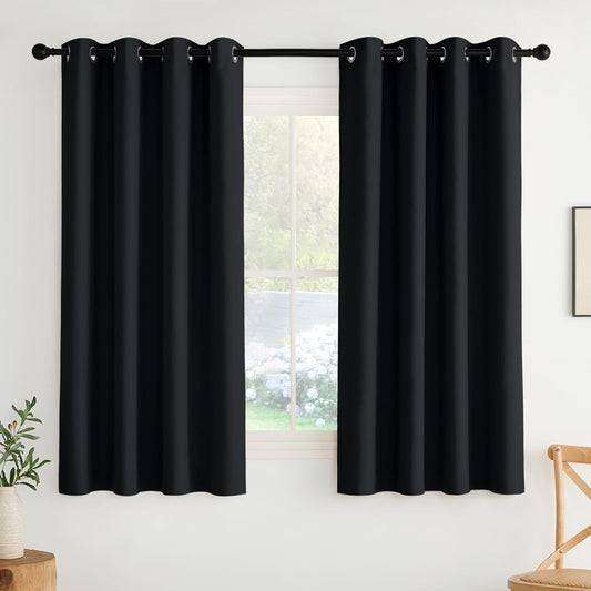 NICETOWN Blackout Curtains 63 inches Long Easy Care Grommet Drapes, Thermal Blackout Shades for Bedroom, Kids Room, Patio, Window, Laundry - Machine Washable, 2 Panels, W52 x L63, Black