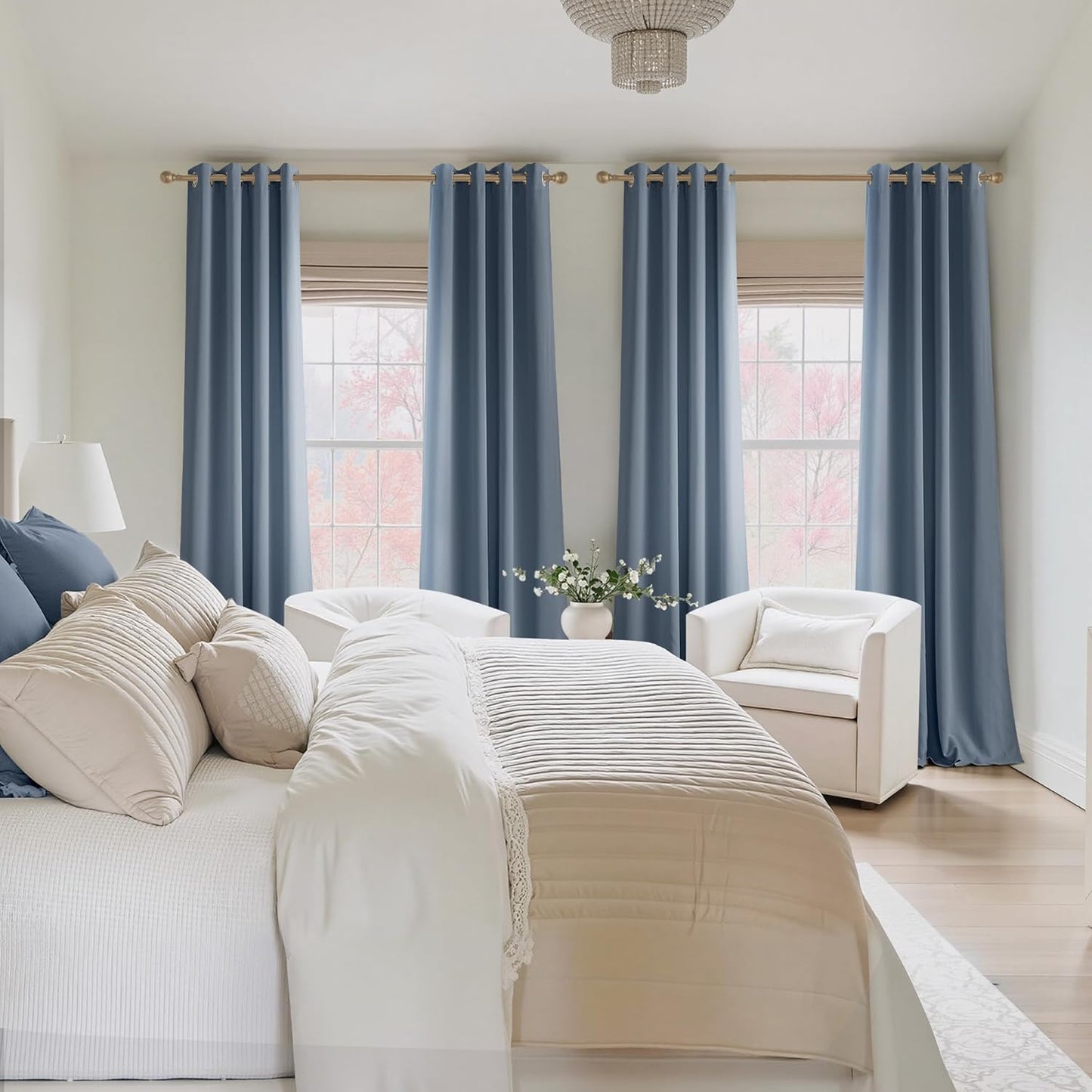 NICETOWN Stone Blue Blackout Curtains 72 inch Long, Thermal Insulated Grommet Privacy Energy Saving Shades for Bedroom, Living Room, Bathroom, Laundry, Patio, Closet, 2 Panels, W52 x L72