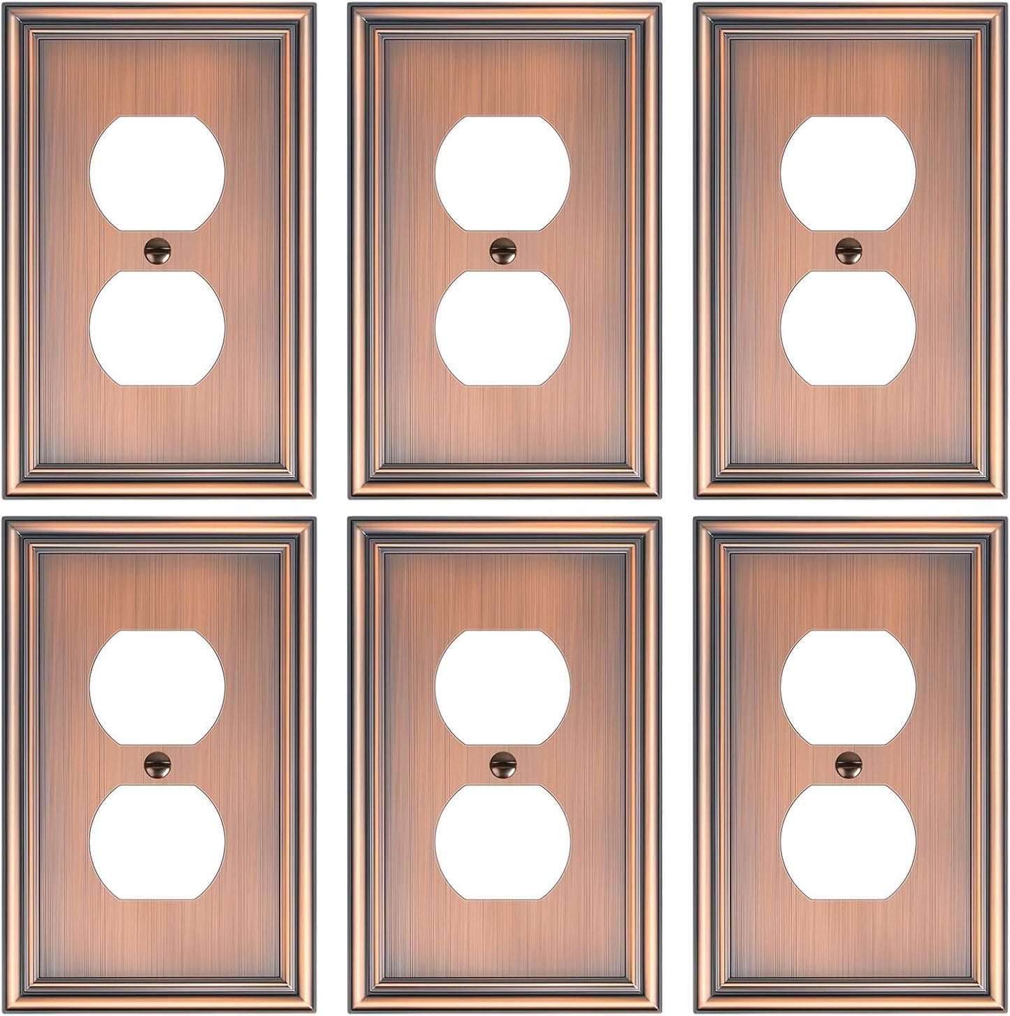 6-Pack Single Duplex Outlet Cover Plate, Decorative Antique Copper Switch Plates and Outlet Covers, Metal Wall Plates for Electrical Outlets, 1 Gang Receptacle Cover, Corrosion Resistant