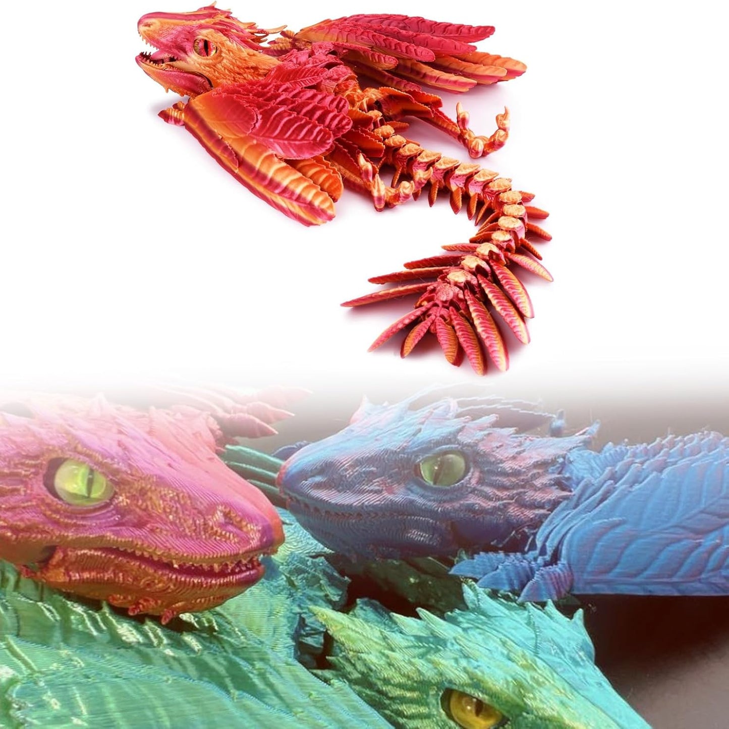 Feathered Wyvern Dragon, 3D Printed Dragon with Articulating Wings Animals Toys, 3D Printed Wyvern Dragon Fidget Toys Desktop Pet Desk Birthday Party Gift for Kids and Adults (Red)