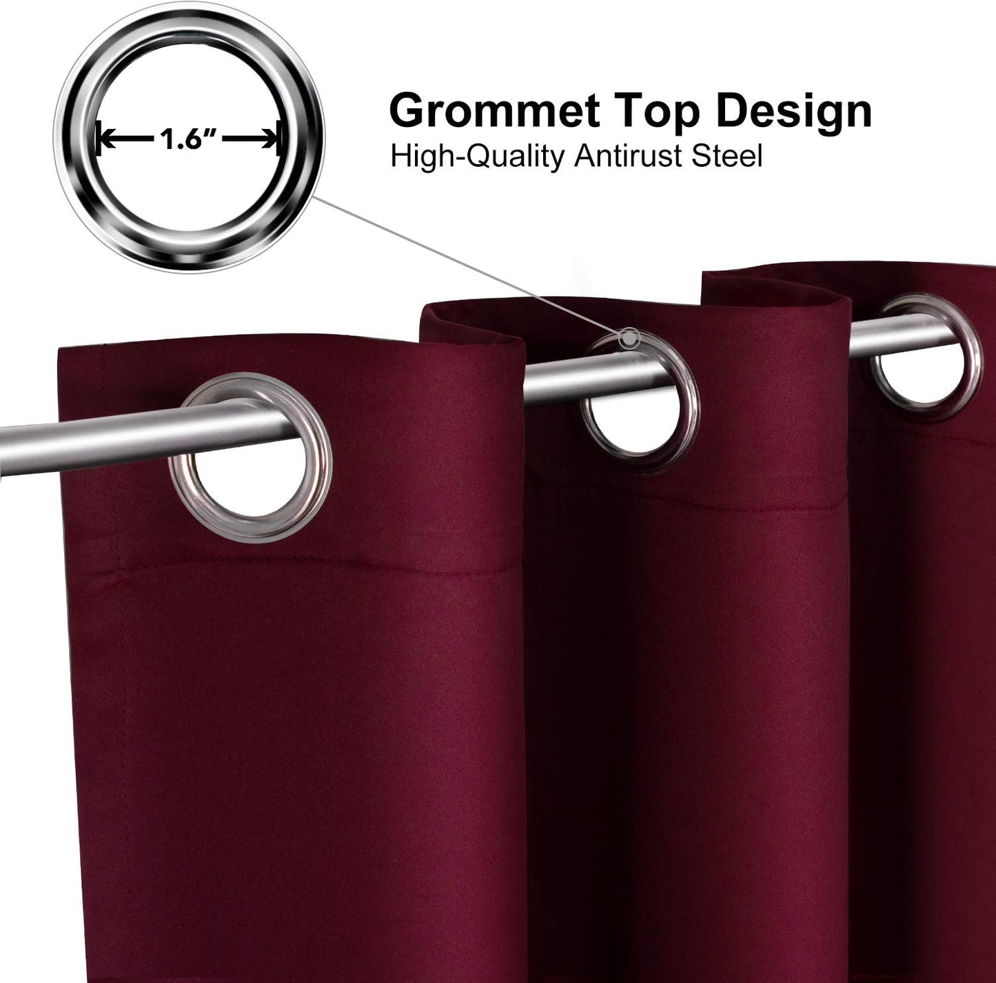 ChrisDowa Grommet Blackout Curtains for Bedroom and Living Room - 2 Panels Set Thermal Insulated Room Darkening Curtains (Burgundy Red, 52W x 84L)