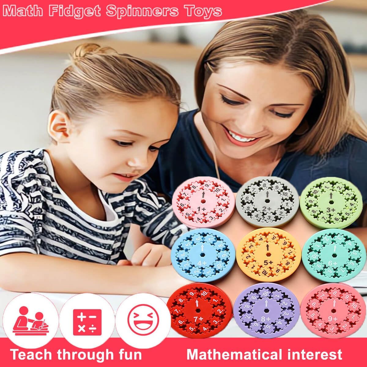Math Fidget Spinner,Educational Math Fact Fidget Spinners - Learn Division & Multiplication -Math Learning & Education Toys Game (18pcs)