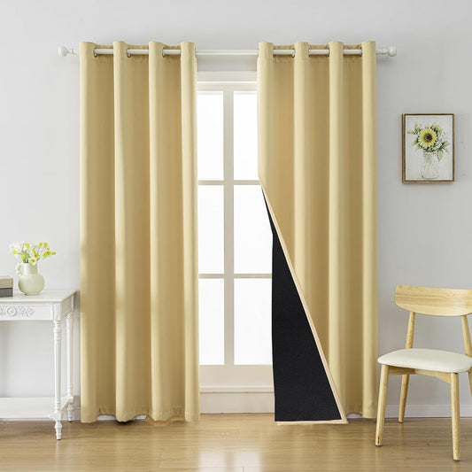Anytime 100% Blackout Curtain Set, Thermal Insulated & Energy Efficiency Window Draperies for Guest Room, Full Shading Panels for Shift Worker and Light Sleepers（Beige, 2 Panels, 52W x 90L）