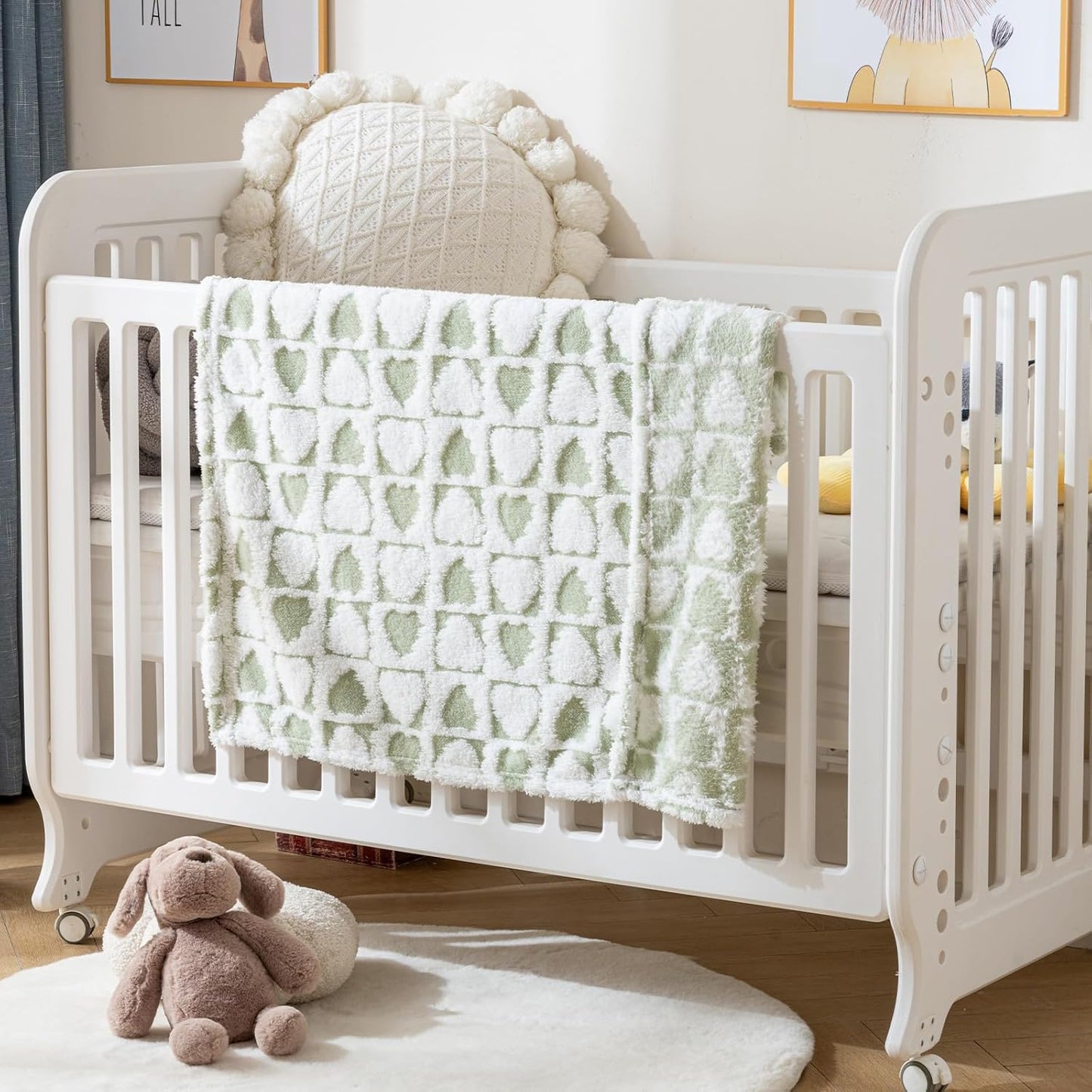 Fleece Baby Blanket for Boys 3D Checker Design, Warm Cozy and Fluffy Infant Newborn Toddler Small Receiving Blankets for Crib Stroller, 30x40 Inches,Green