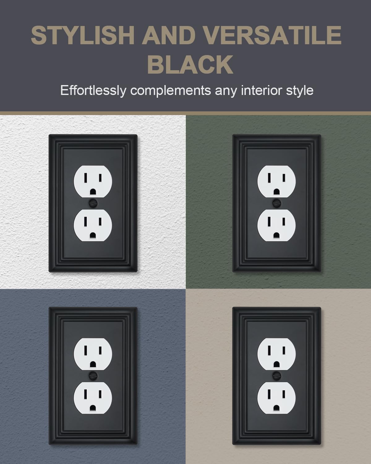4-Pack Black Outlet Covers, Metal Duplex Wall Plates for Receptacles, Light Switch, Durable Electrical Outlet Cover Plates, 3.15''*4.88'', Midsize