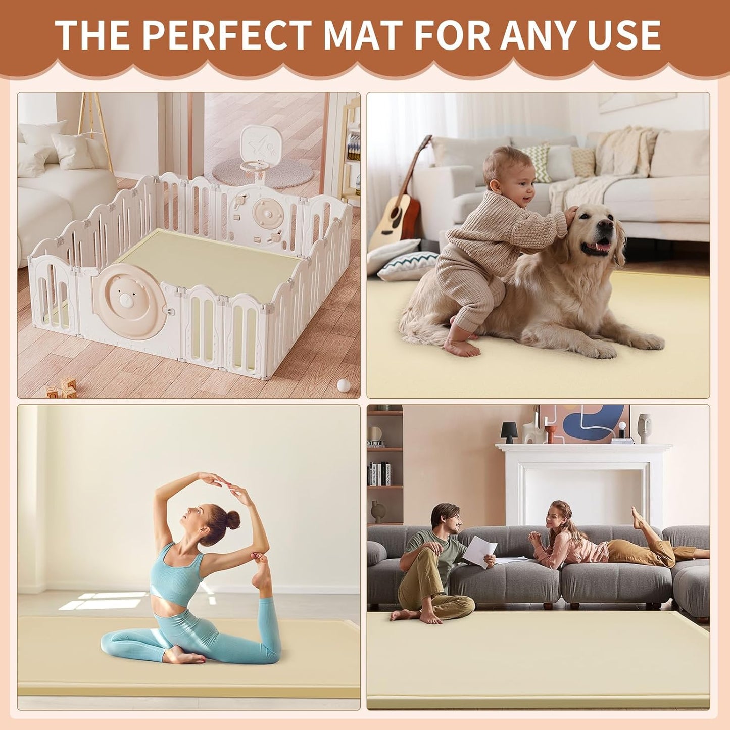 Baby Play Mat for Floor - 1.4" Thick Memory Foam Rug, 70"x59" Playpen Tummy Time Mat, Soft Velvet Nursery Rug, Large Padded Crawling Mat, Cushioned Pads for Playroom Toddlers, Infants, Yoga, Tatami