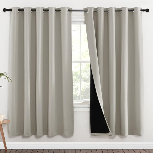 NICETOWN 100% Blackout Window Curtain Panels, Full Light Blocking Drapes with Black Liner for Nursery, 72-inch Drop Thermal Insulated Draperies (Natural, 2 Pieces, 70-inch Wide Per Panel)