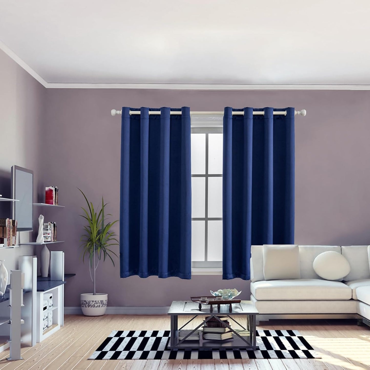 Anytime 100% Blackout Curtain Set, Thermal Insulated & Energy Efficiency Window Draperies for Guest Room, Full Shading Panels for Shift Worker and Light Sleepers（Navy Blue, 2 Panels, 52W x 63L）