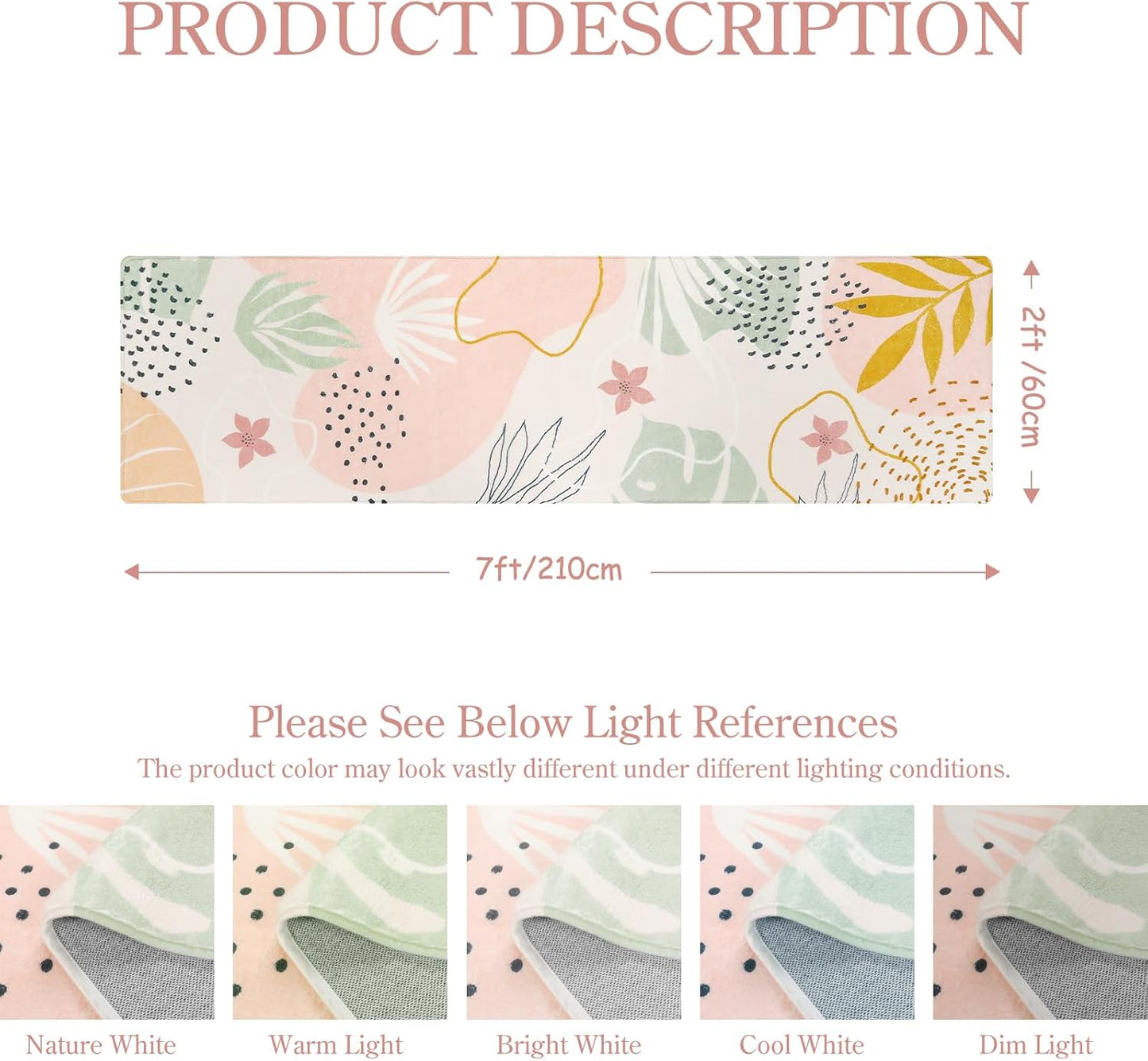 Lahome Pink Runner Rug - 2x7 Runner Rug Non-Slip Washable Bathroom Rug Runner Throw Lightweight Floor Runners for Hallway Non Skid, Botanical Print Carpet Runner for Kitchen Bedroom Laundry Room