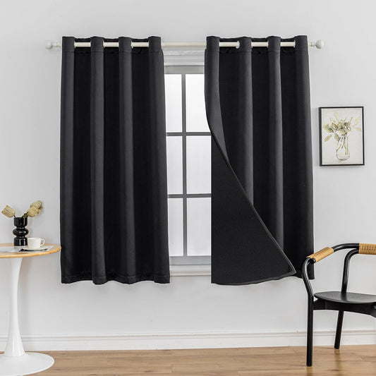 Anytime 100% Blackout Curtain Set, Thermal Insulated & Energy Efficiency Window Draperies for Guest Room, Full Shading Panels for Shift Worker and Light Sleepers（Black, 2 Panels, 52W x 54L）