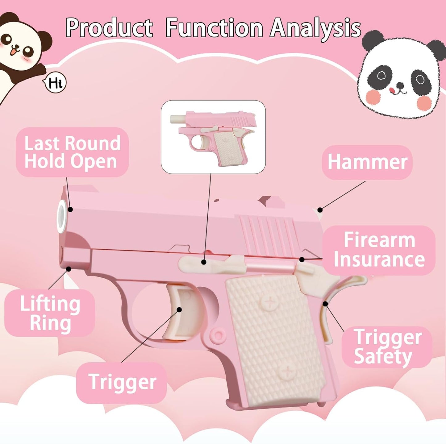 1911 3D Printed Small Pistol Toys Small Toy Pístol Fidget Toys Adults Stress Relief Toy Sensory Toys for Kids Friends Christmas Birthday Gift-Pink