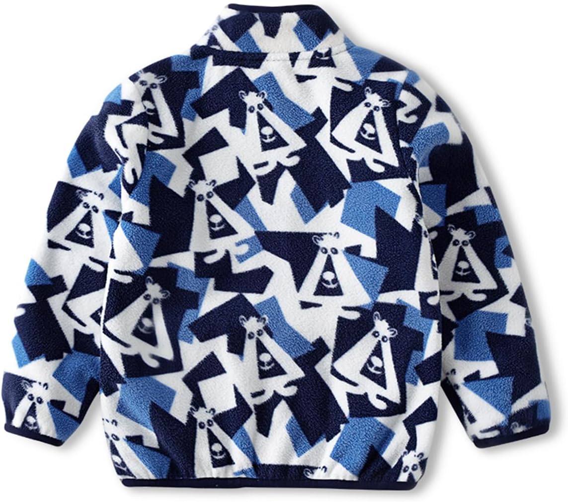 Kids Printed Polar Fleece Jacket Toddler Baby Boys Girls Autumn Winter Warm Sherpa Lining Outerwear Soft Lightweight