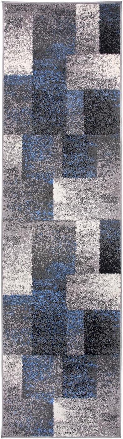 Rugshop Modern Distressed Boxes Runner Rug 2' x 7' Blue