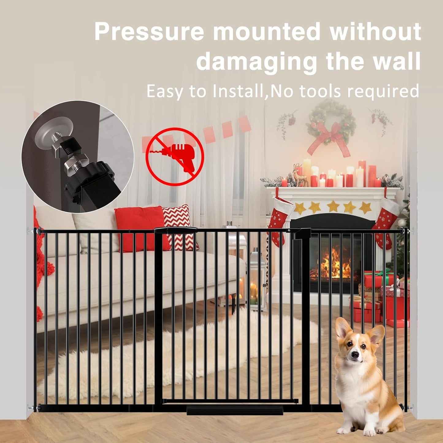 Extra Wide Baby Gate 30.11-77.36",Ultra Narrow 1.37" Spacing Dog Gate indoor,Double Lock Auto Close Pet Gate for House,Pressure Mounted Baby Gate Easy Walk Through Pet Gate for Hallway(Black)