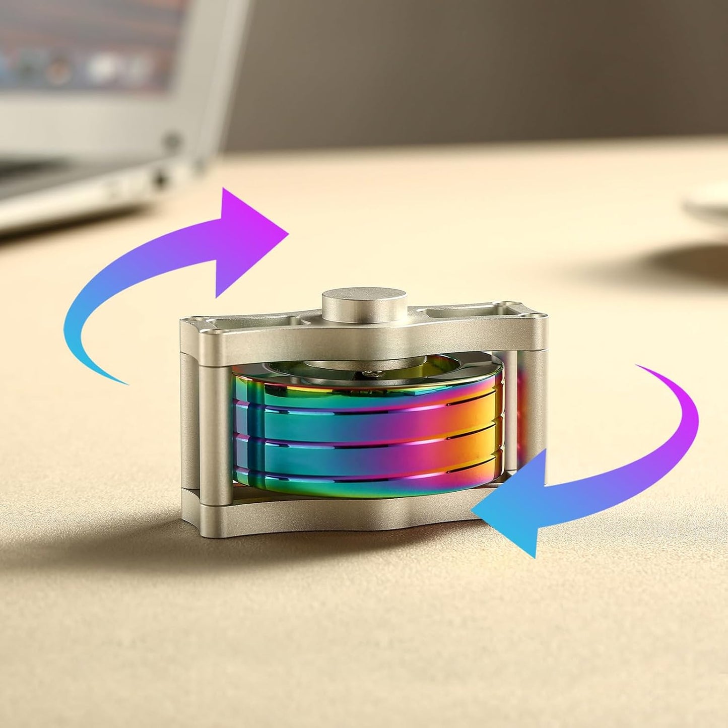 Metal Spinning Top Fidget Toys Perpetual Motion Machine, Silent Spinners Gyro Desk Toys Tech Gadgets for Adults with Anxiety, Kinetic Toy Long Lasting Exceed 30 Mins, Illusion Multicolor