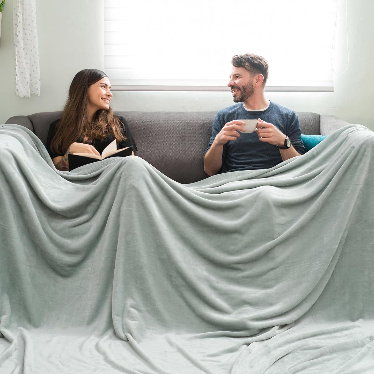 PHF Oversized King Fleece Blanket 120"x120", No Shed No Pilling Big Soft Blanket, Extra Large 10'x 10' Lightweight for Bed, Sofa Travel and Camping, Suitable for All Season, Sage Green