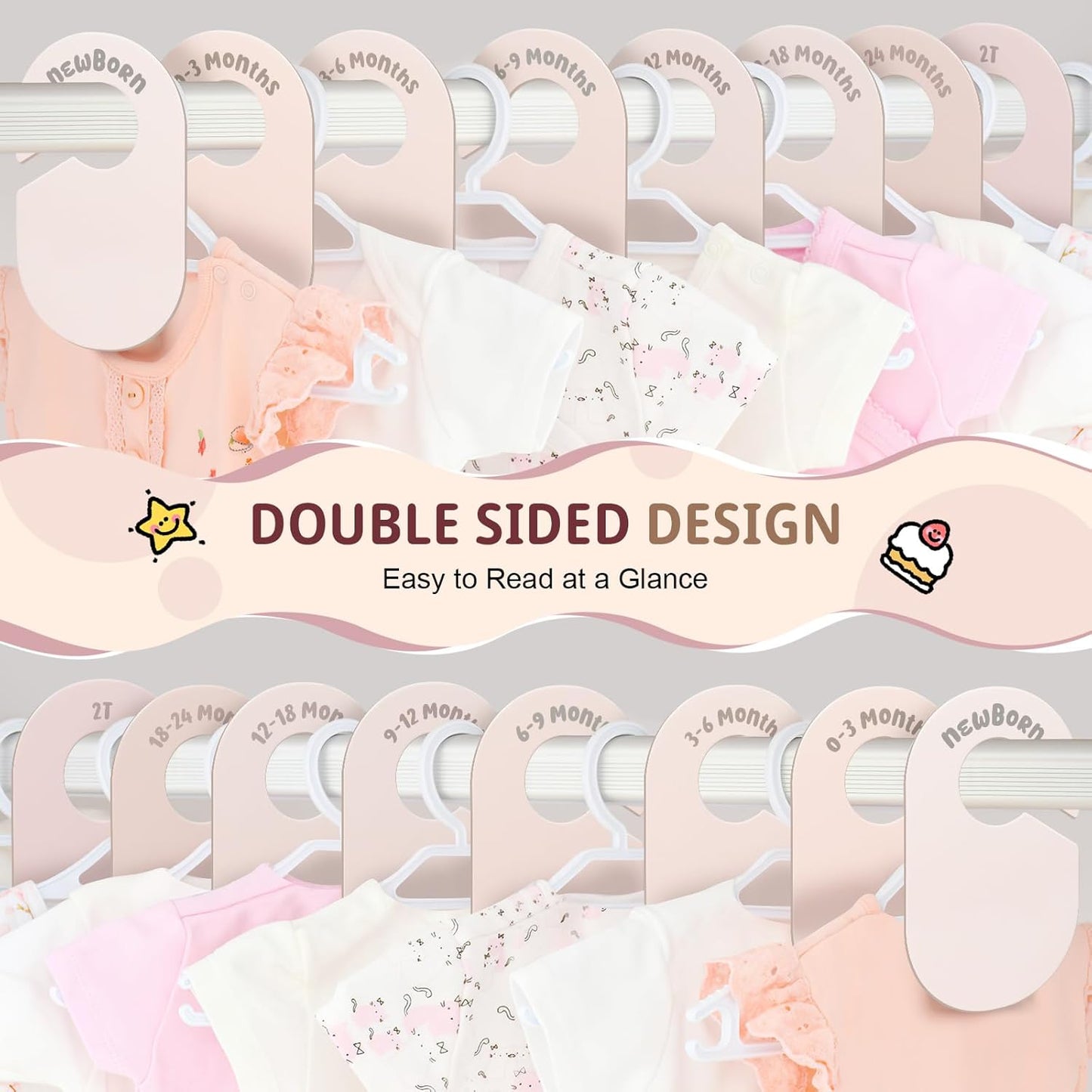 Baby Closet Dividers, Double Sided Nursery Clothes Size Separators for Newborn to 2T, Round, Neutral, 8 Pcs