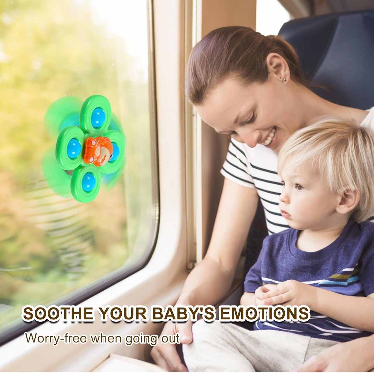 3PCS Spinner Toys for Babies, Baby Bath Toys Travel Essential Airplane Kids Toddlers Toys 1-3 Spinner with Suction Cups, Easter Birthday Baby Gifts Sensory Toys