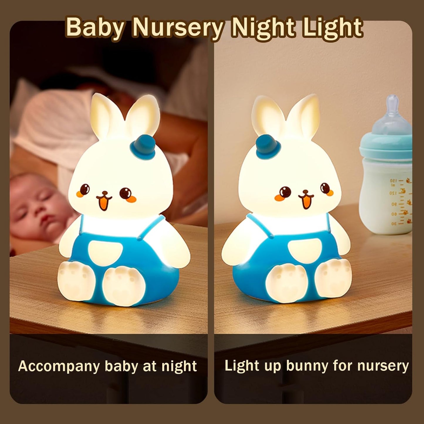 Night Light for Kids Bunny Lamp, Cute Easter Gifts for Girls,Rechargeable Baby Nursery Nightlight for Bedroom, Animal Silicone Kids Lamp Kawaii Room Decor