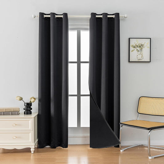 Anytime 100% Blackout Curtain Set, Thermal Insulated & Energy Efficiency Window Draperies for Guest Room, Full Shading Panels for Shift Worker and Light Sleepers（Black, 2 Panels, 42W x 84L）