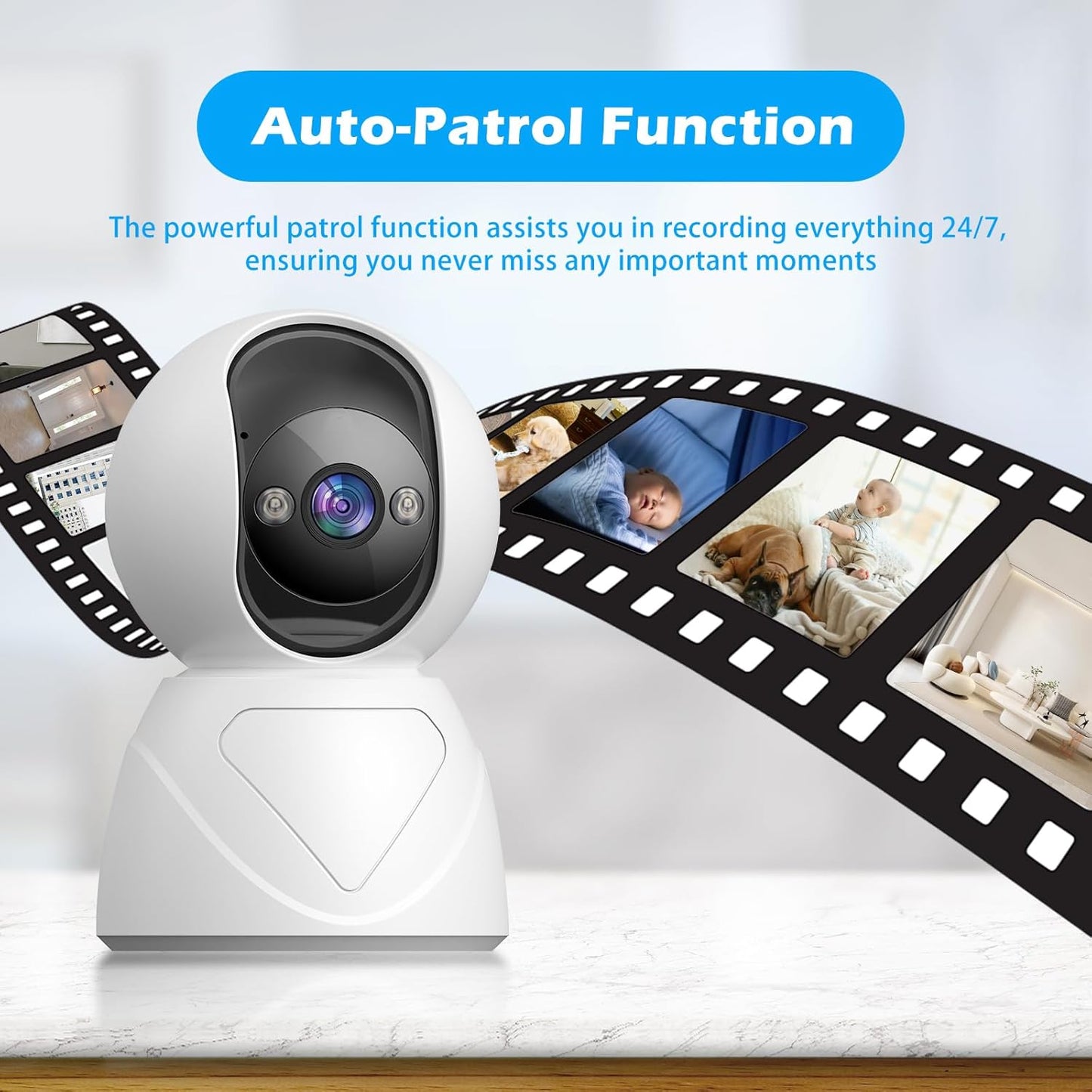 Indoor Security Camera, 5G WiFi Pan/Tilt Home Cameras for Baby Monitor/Pet/Elder/Kids/Bedroom, Auto-Focus and Zoom, Motion Tracking, 2-Way Audio, Siren, 3 Night Vision, Cloud & SD Card Storage