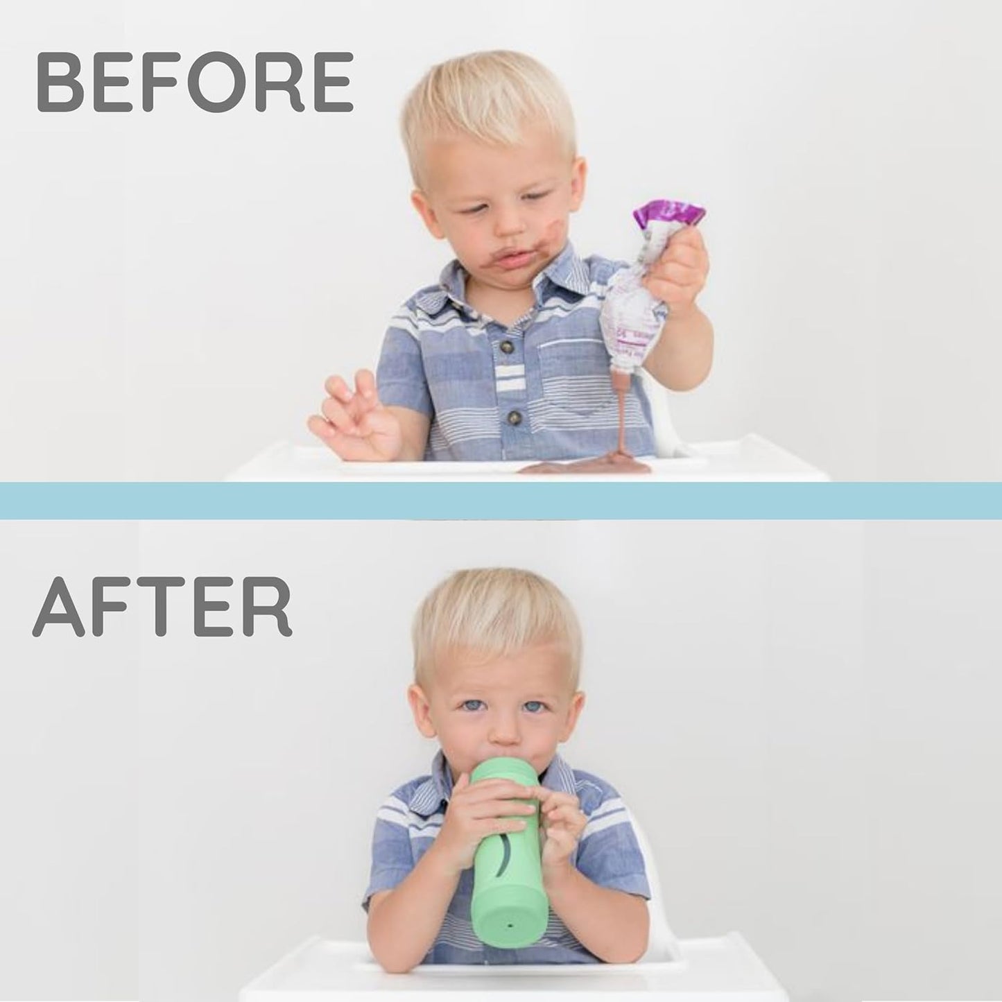 Subo Baby Food Bottle Starter Set | No Mess Baby Toddler Self Feeder | Squeeze Free Design for Purees, Smoothies, Yogurt, Oatmeal, or Thickened Liquids | Reusable Silicone Washable Cup (Aqua)