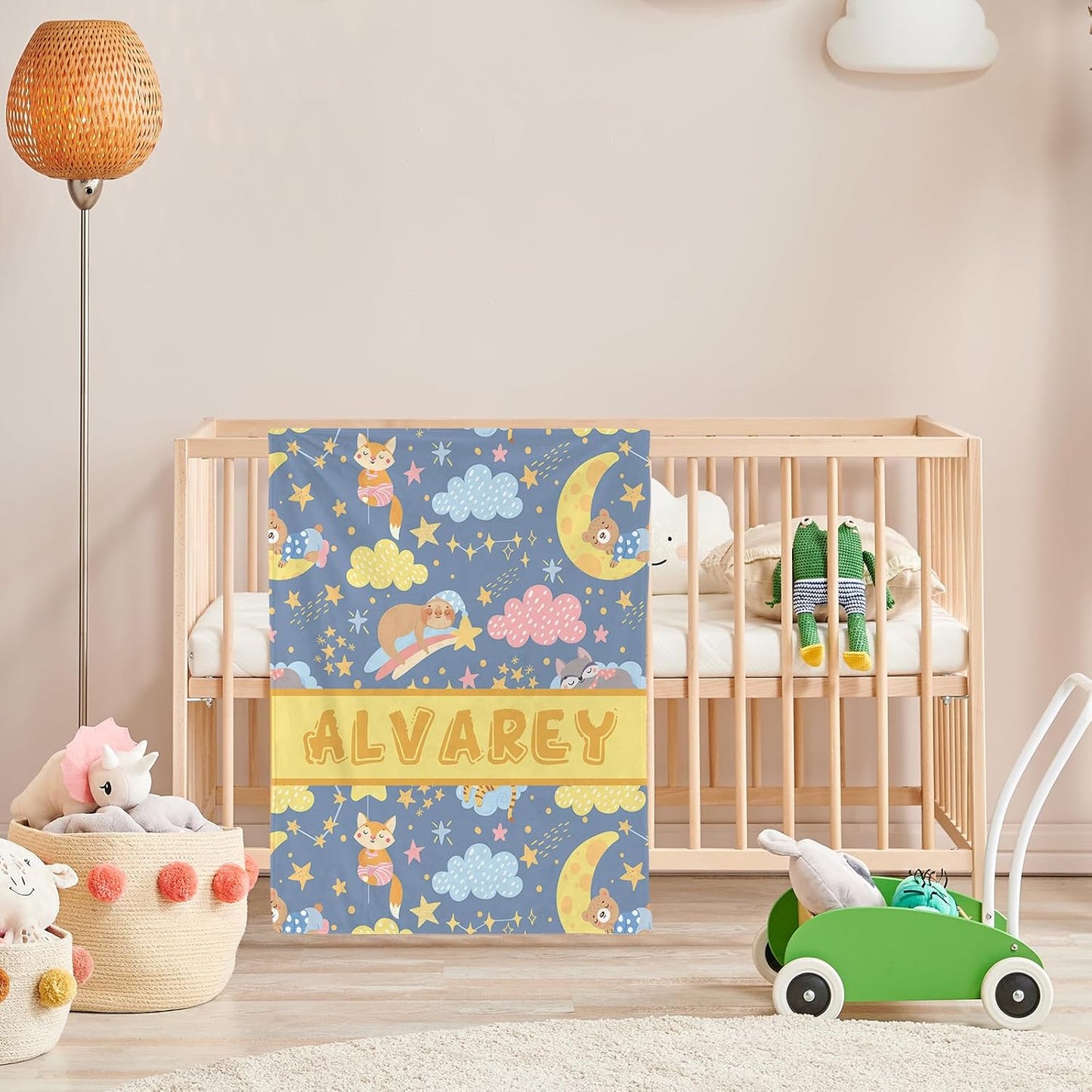 Magimagine Personalized Baby Blanket with Name for Kids Custom Name Blankets Customized Baby Receiving Blankets for Toddlers Infants Kids Baby Shower Newborns Nursery Stroller Crib Decor Throw