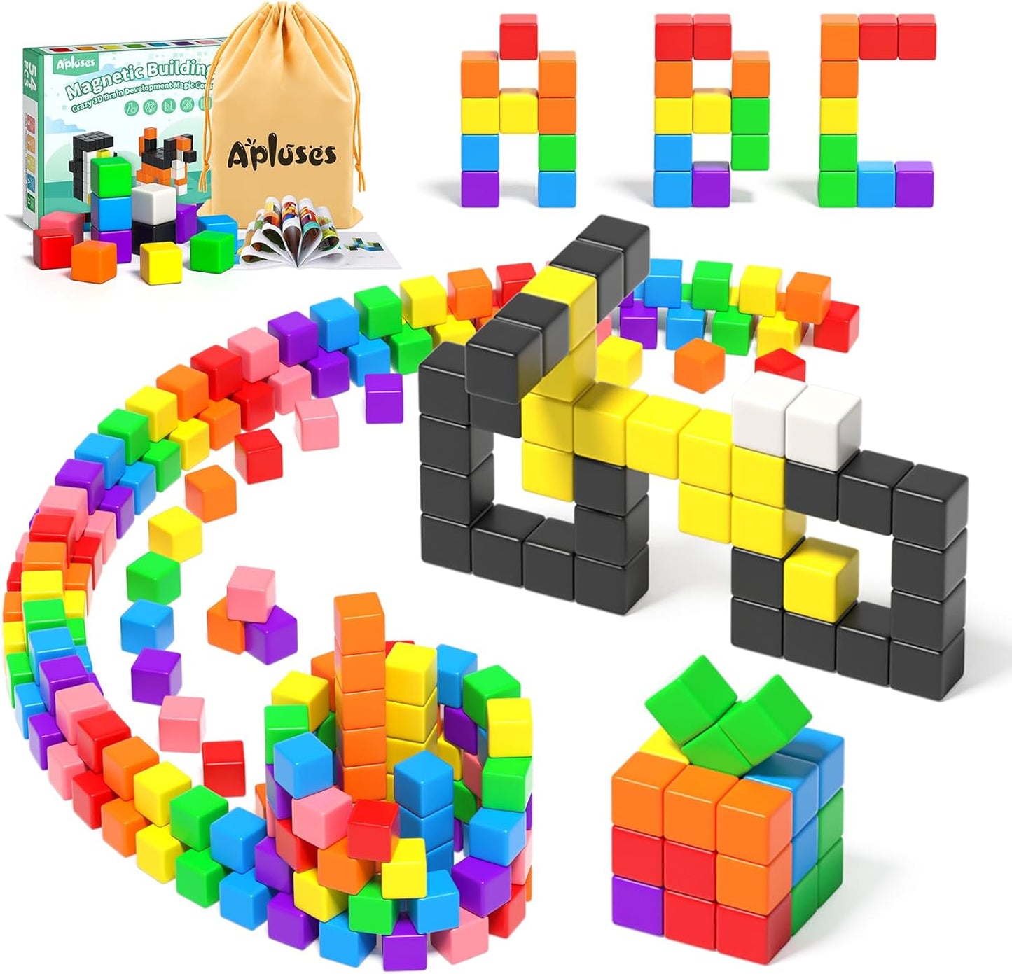 54 PCS Magnetic Blocks, Magnetic Building Blocks for Toddlers 3+, Montessori Toys, Magnet Cubes, Preschool STEM Educational Sensory Magnet Toys for Kids Ages 3-5 Year Old Boys and Girls