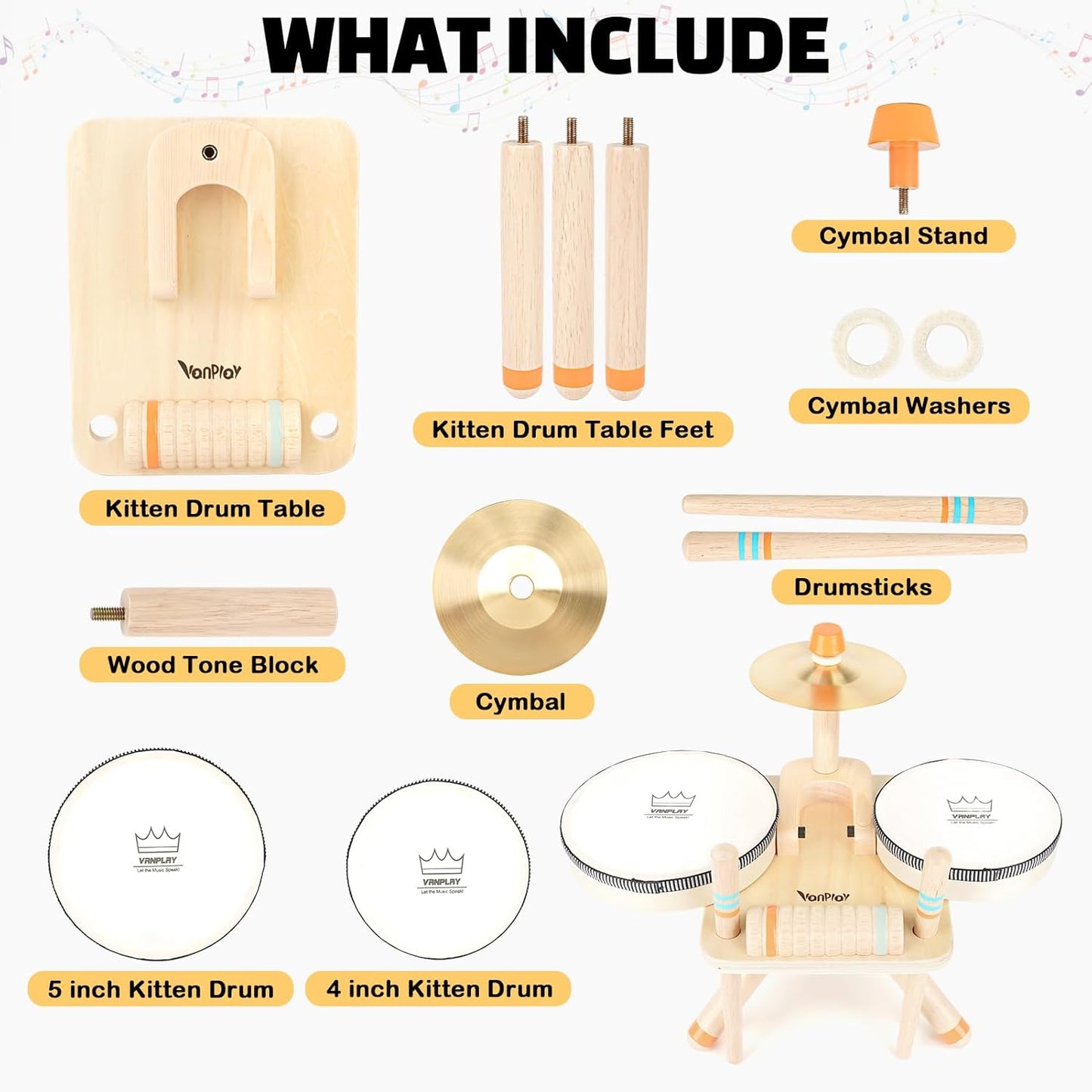 Toddler Drum Set - 5 in 1 Wooden Musical Toys for Toddlers 3+, Montessori Toys for Baby Boy Girls Easter Birthday Gifts for Kids Age 3 4 5 6