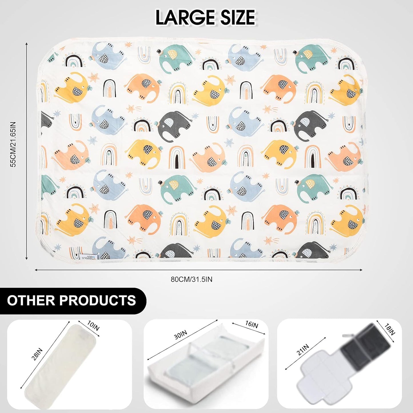 Baby Diaper Changing Pad, 21 5/8" x 31.5" Waterproof Changing Pad Liners - Reusable Soft and Absorbent Portable Changing Mat(Elephant1PCS)