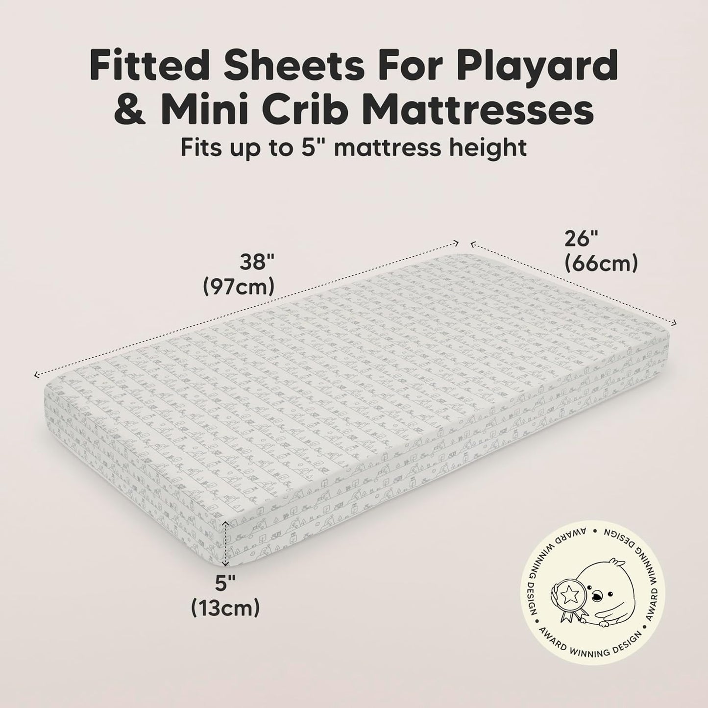 2-Pack Mini Crib Sheets Fitted - 38x26 Pack N Play Sheets for Pack and Play Mattress, Organic Cotton, Soft & Breathable Playard Bedding, Neutral Mini Toddler Bed Cover for Boys, Girls (KeaPixel)