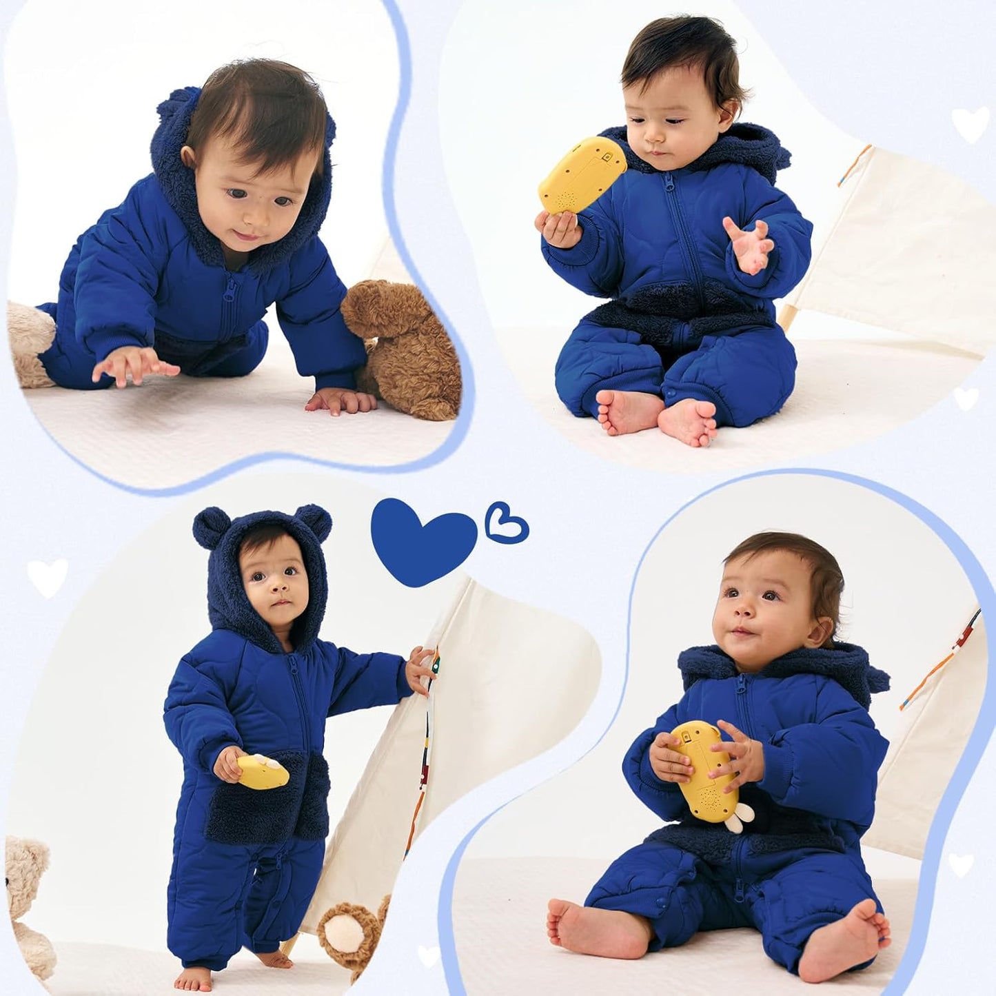 JiAmy Baby Snowsuit Newborn Winter Clothes Coat Romper Windproof Fleece Hat Zipper Baby Bear Outfit