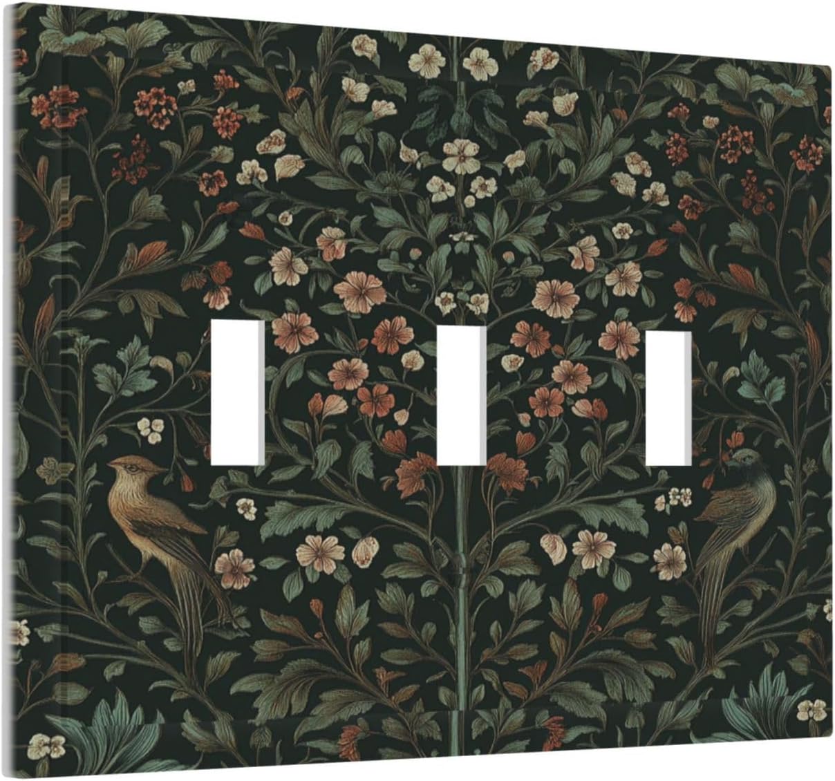 Decorative Switch Plates Vintage Morris Colorful Flower Green Leaf 3 Gang Wall Plate Triple Toggle Light Switch Cover Faceplate Electrical Wall Panels For Bed Room Living Room Decor