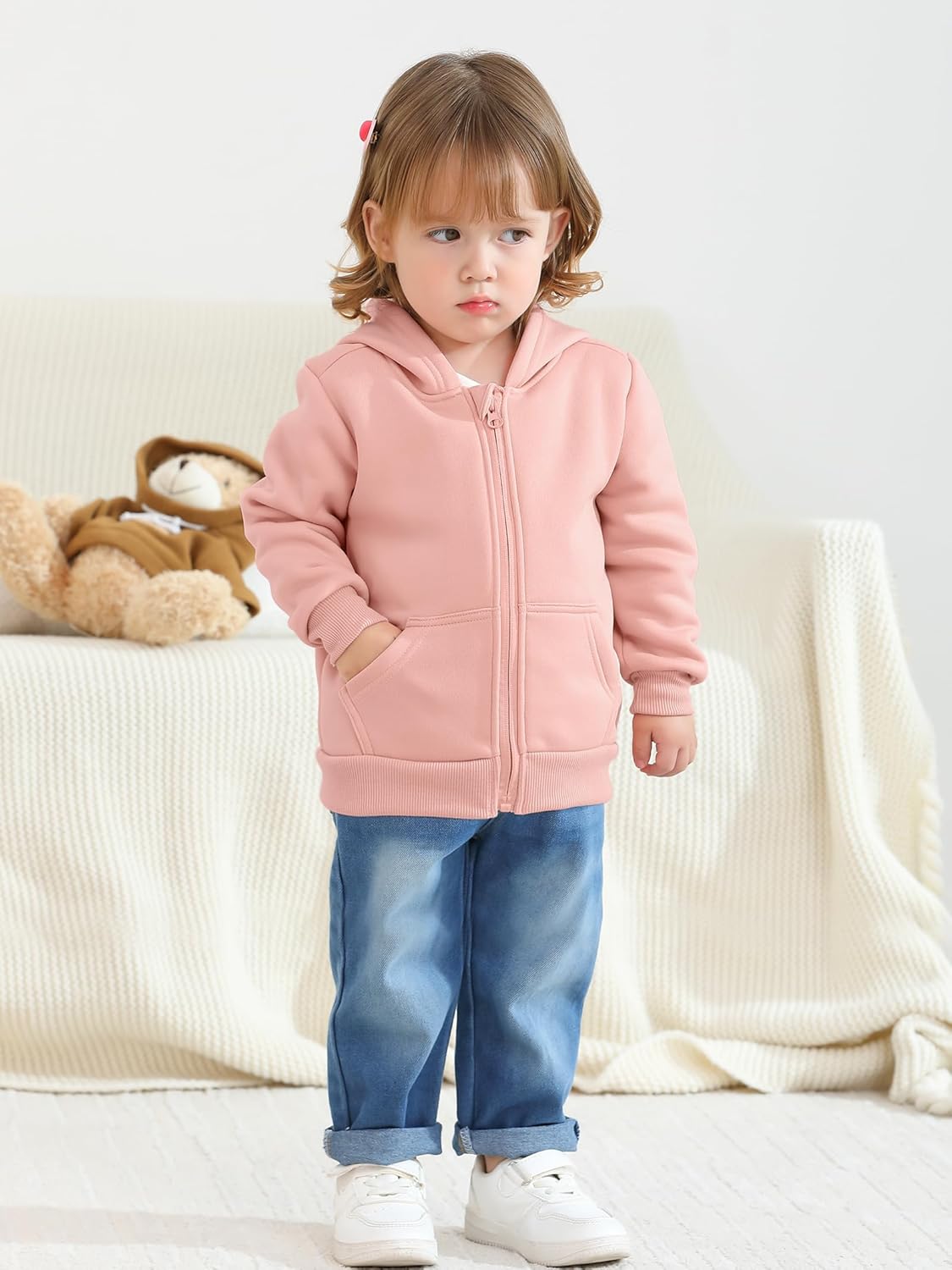 Cooraby 3 Pieces Baby and Toddler Girls Fleece Full-Zip Hoodies Lightweight Jacket with Pockets Winter Coat for Baby Girls