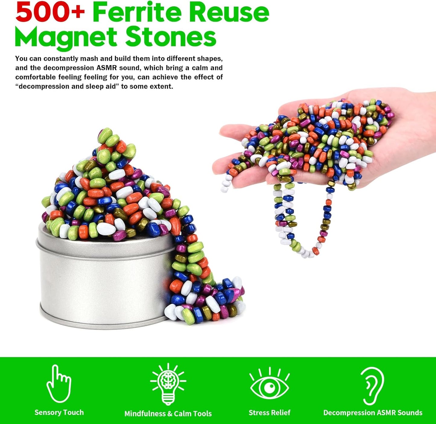 Fidget Toys Adults, Magnetic Balls, Stress Anxiety Relief Cool Gadgets, Mini Ferrite Putty Sensory Toys, Magnet Desk Toys in Office, Magnetic Beads Fidget Toys for Adults (Rainbow Color, 500 PCS)