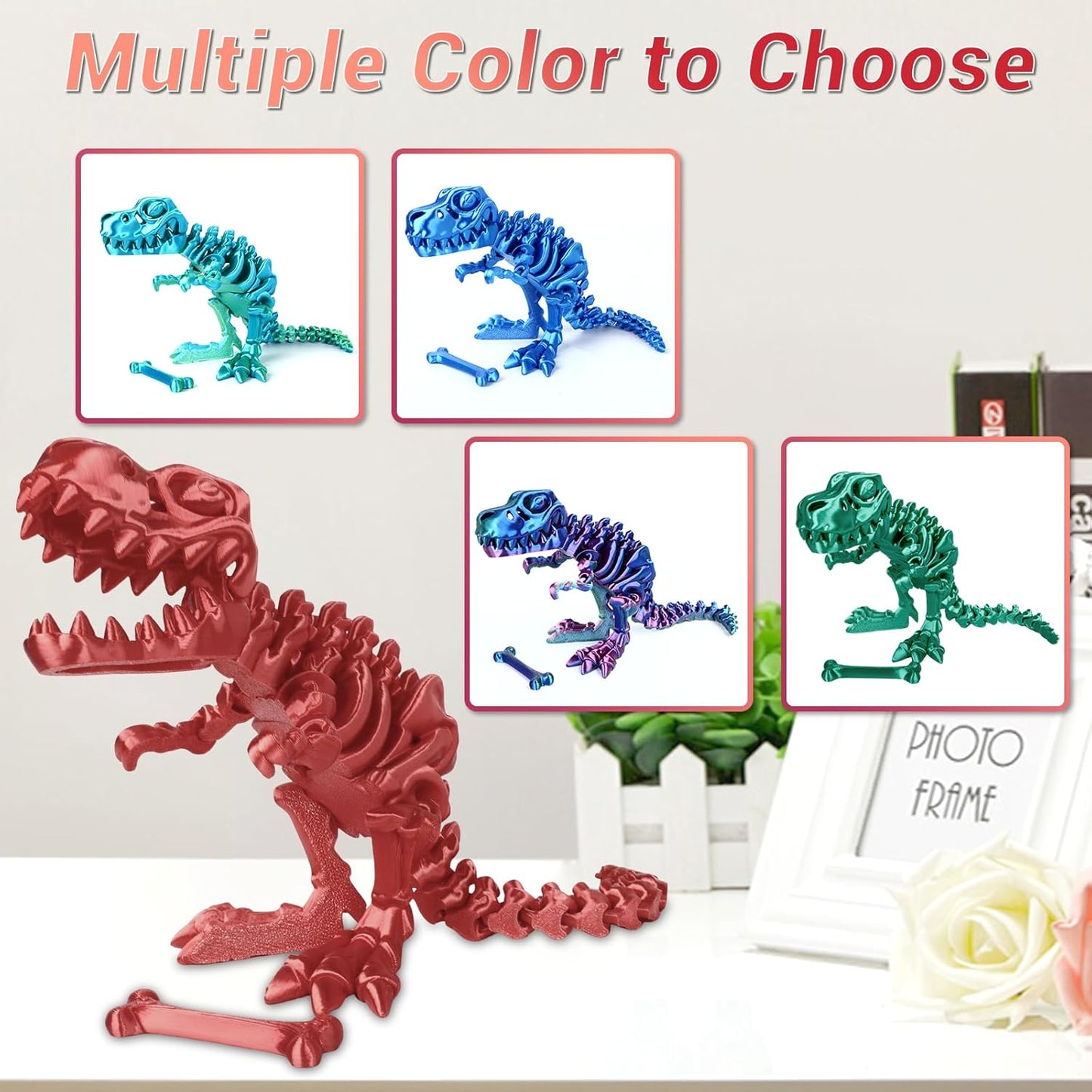 3D Printed Dinosaur Bones Tyrannosaurus Rex Skeleton with Movable Joints, 3D Model Skull T-Rex, Flexible Articulated Dinosaur Fidget Toys Adults for Autism/ADHD