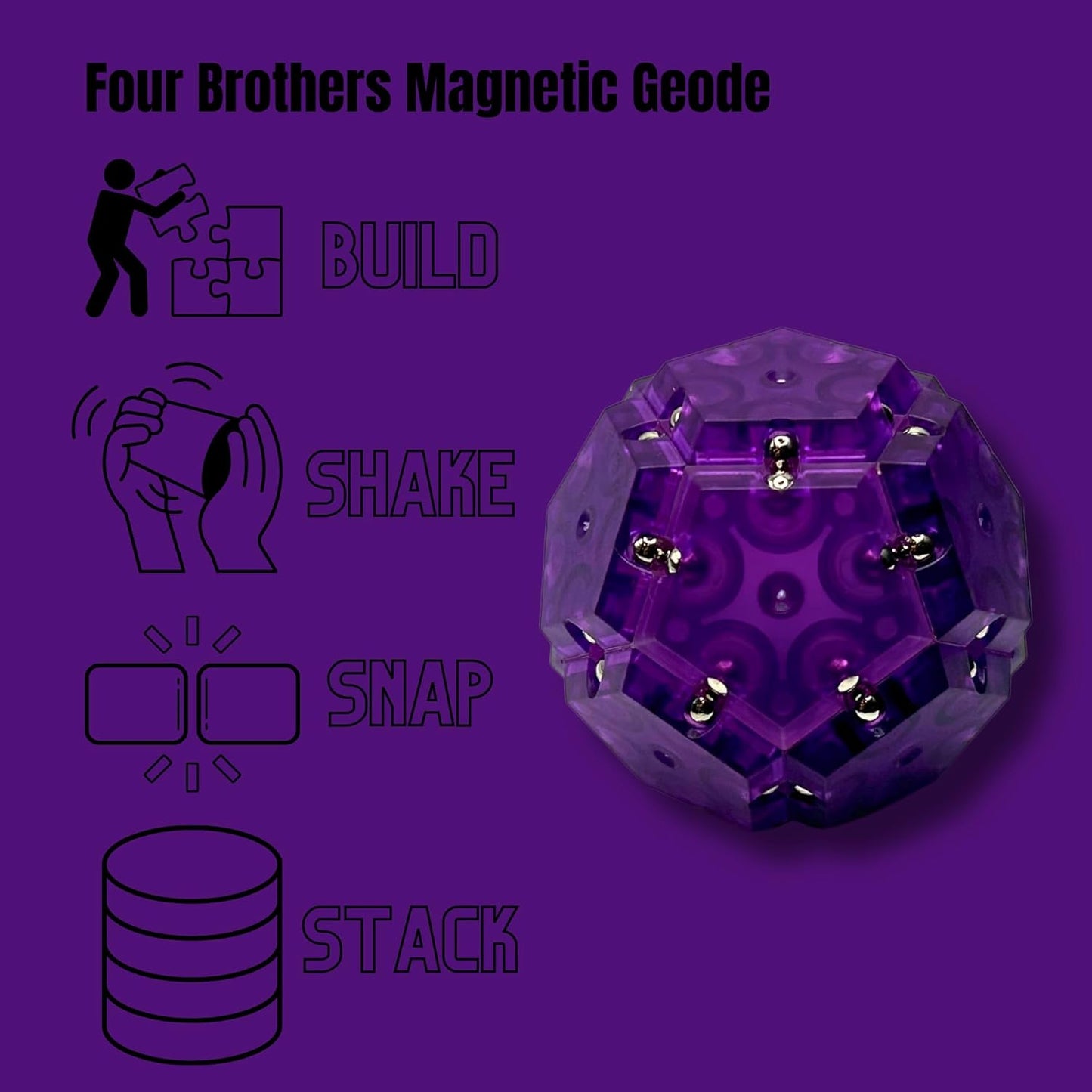 Four Brothers Magnetic Fidget Sphere 12-Piece Set: Pentagons Puzzle, Magnet Fidget Toys, Building Blocks, Stress Relief Desk Toys for Teens & Adults (Purple)