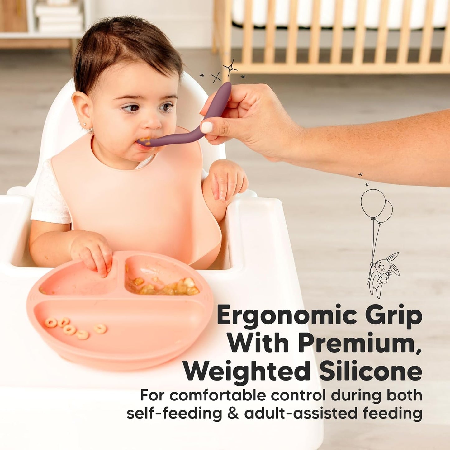 KeaBabies Silicone Baby Spoons, Self Feeding 6-12 months - 3-Pack Baby Weaning Eating Utensils, Toddler First Food Training Spoon, Infant, Kids Feeding Supplies Essential Set, Dishwasher-safe (Rocky)