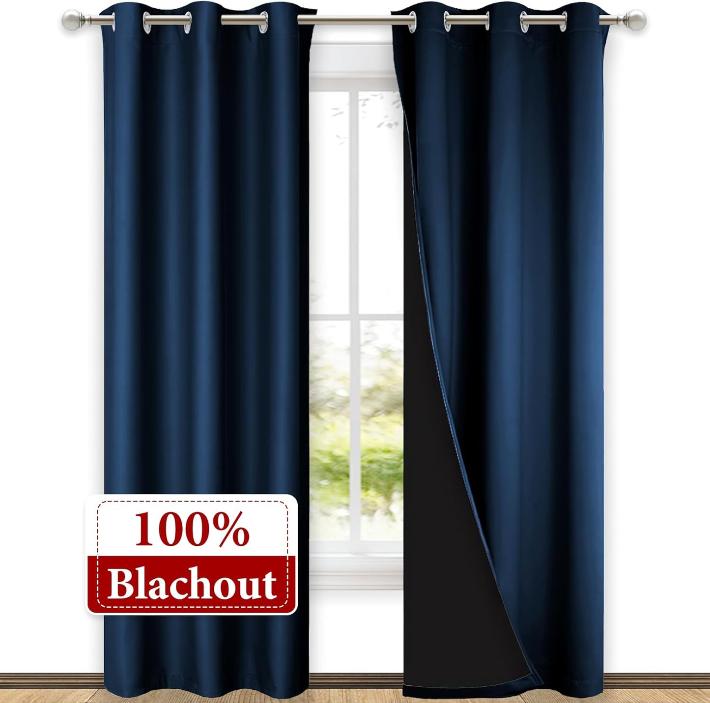 NICETOWN Moroccan Blue Full Shade Curtain Panels, Pair of Thermal Insulated & Energy Efficiency Blackout Drapes for Living Room Windows, Lined Silky Performance Window Dressing (42" Wide x 84" Long)