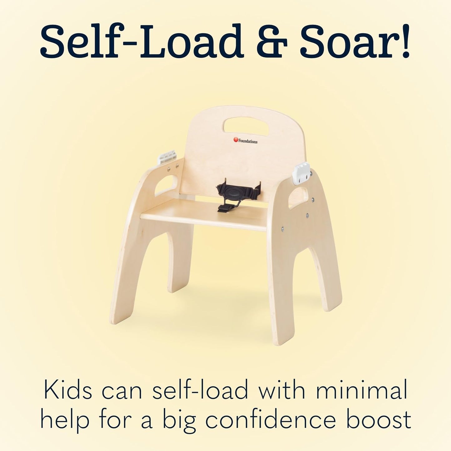 Foundations Easy Serve Low Wood Feeding Chairs Multipack, Adjustable Harness, Removable Dishwasher Safe Tray, No-Tip Base, Stackable Toddler Chairs, 2 Pack (13 inch)