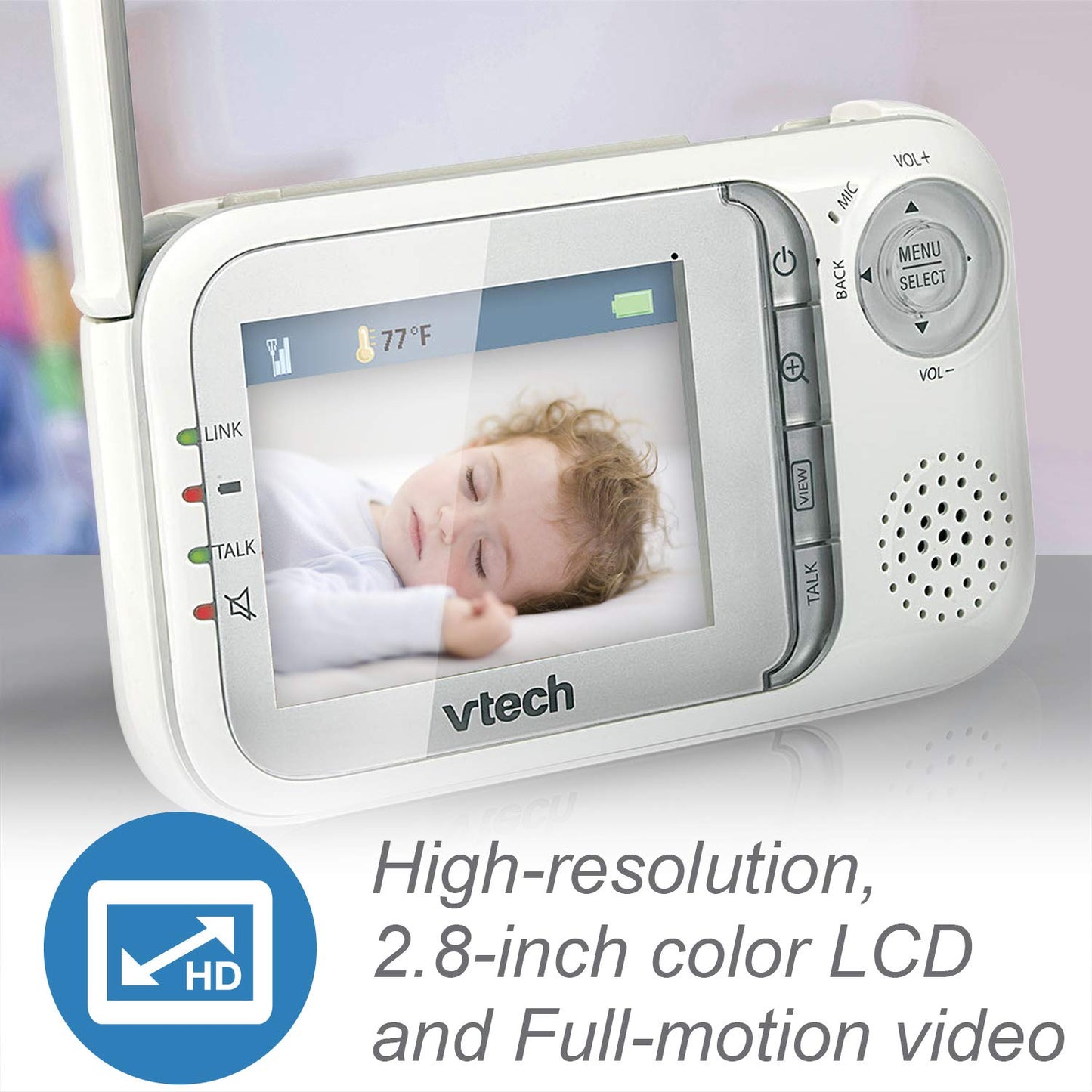 VTech VM321 Video Baby Monitor with Automatic Infrared Night Vision, Adjustable Camera, Zoom, 5 Soothing Lullabies & 1,000 Feet of Range