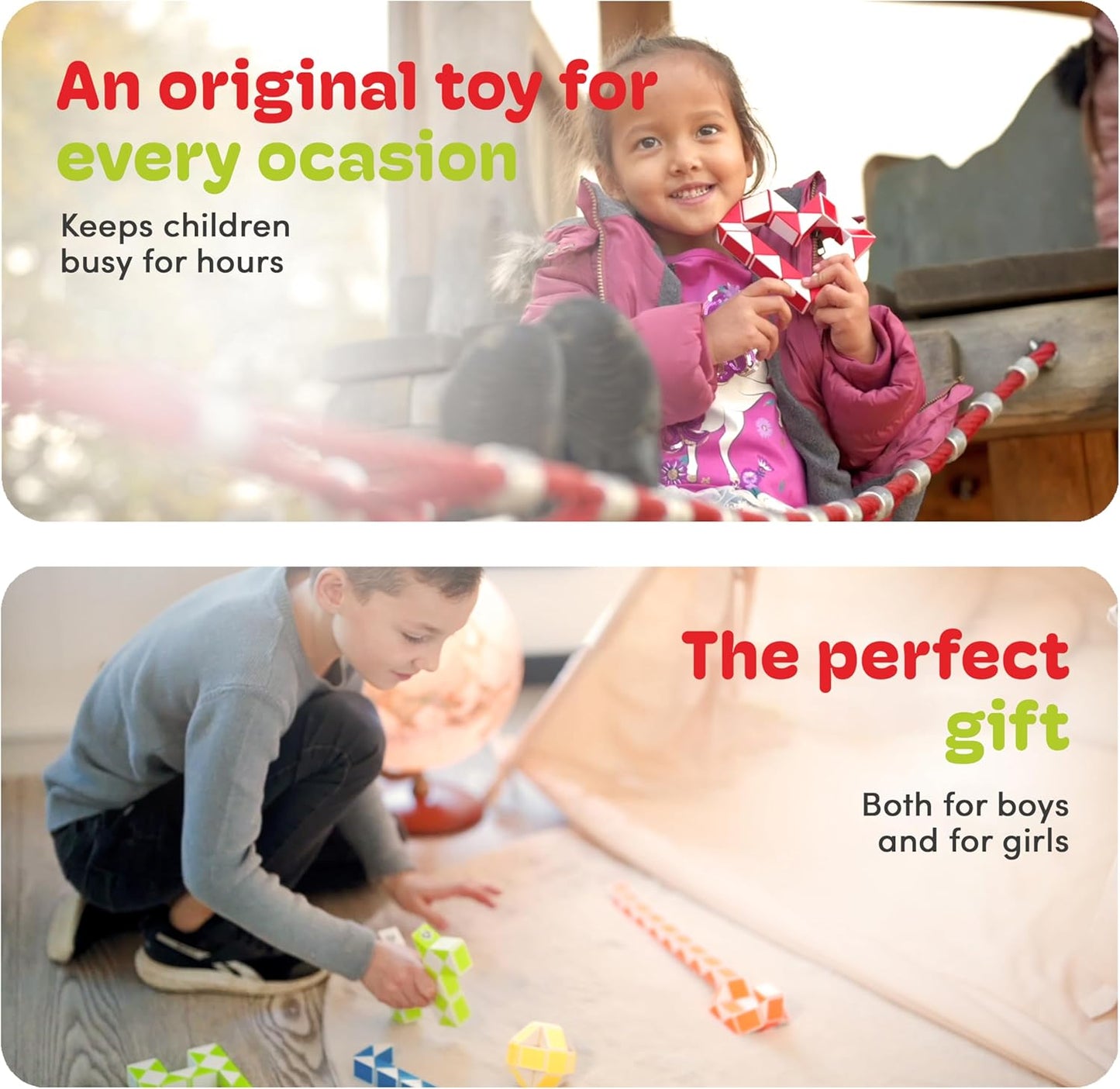 CUBIDI® Magic Snake Cube | Fidget Snake Toy for Kids | Travel Toys for Kids Ages 4-8 | Great Gift for Boys and Girls Birthday, Christmas, Stocking Stuffers - 36 Blocks | 0.9 inch x 0.7 inch | Green