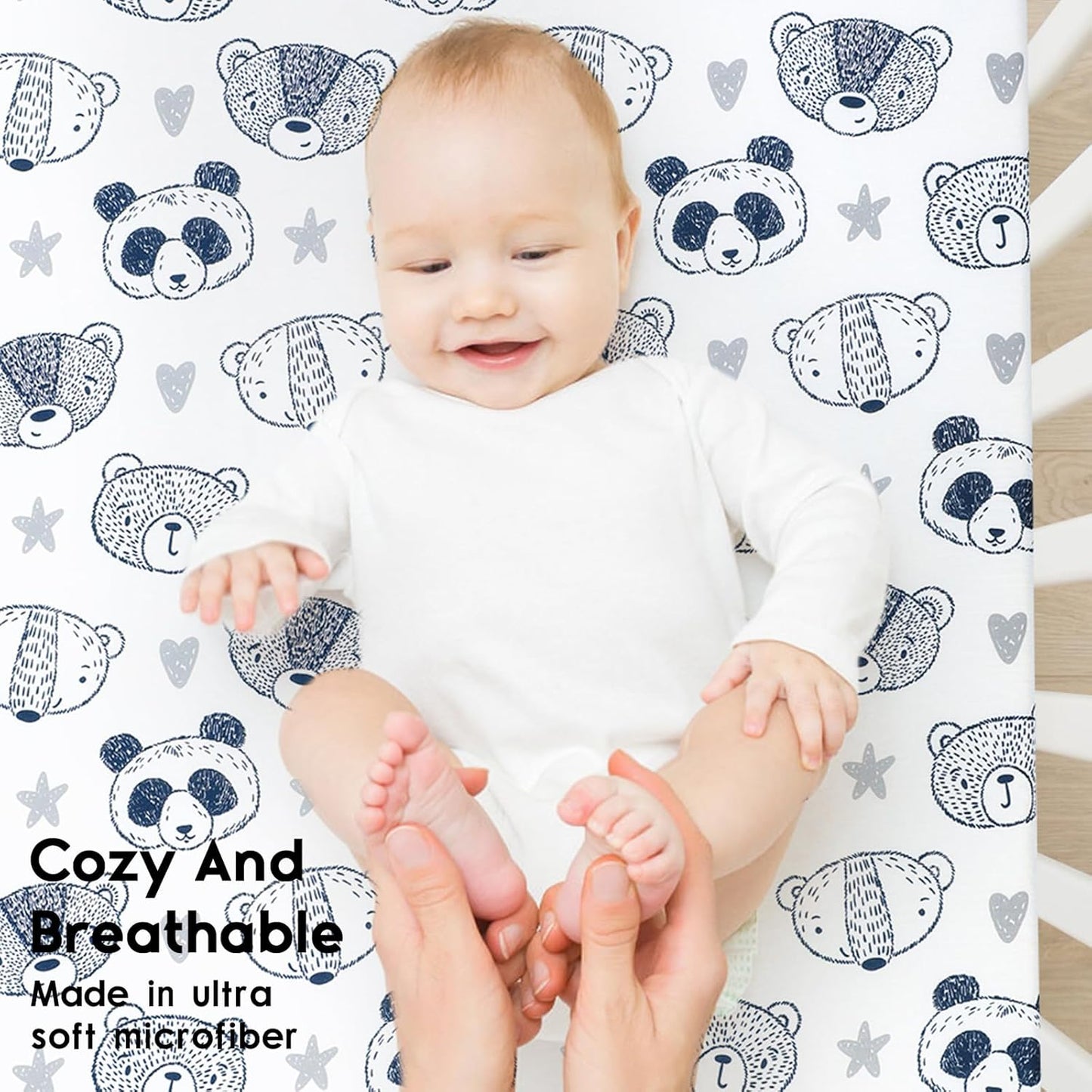 Yoofoss Baby Crib Sheets for Boys Girls, Fitted Crib Sheet 2 Pack for Standard Crib and Toddler Mattress, Super Soft Microfiber Baby Sheet 28x52x8in(Panda)