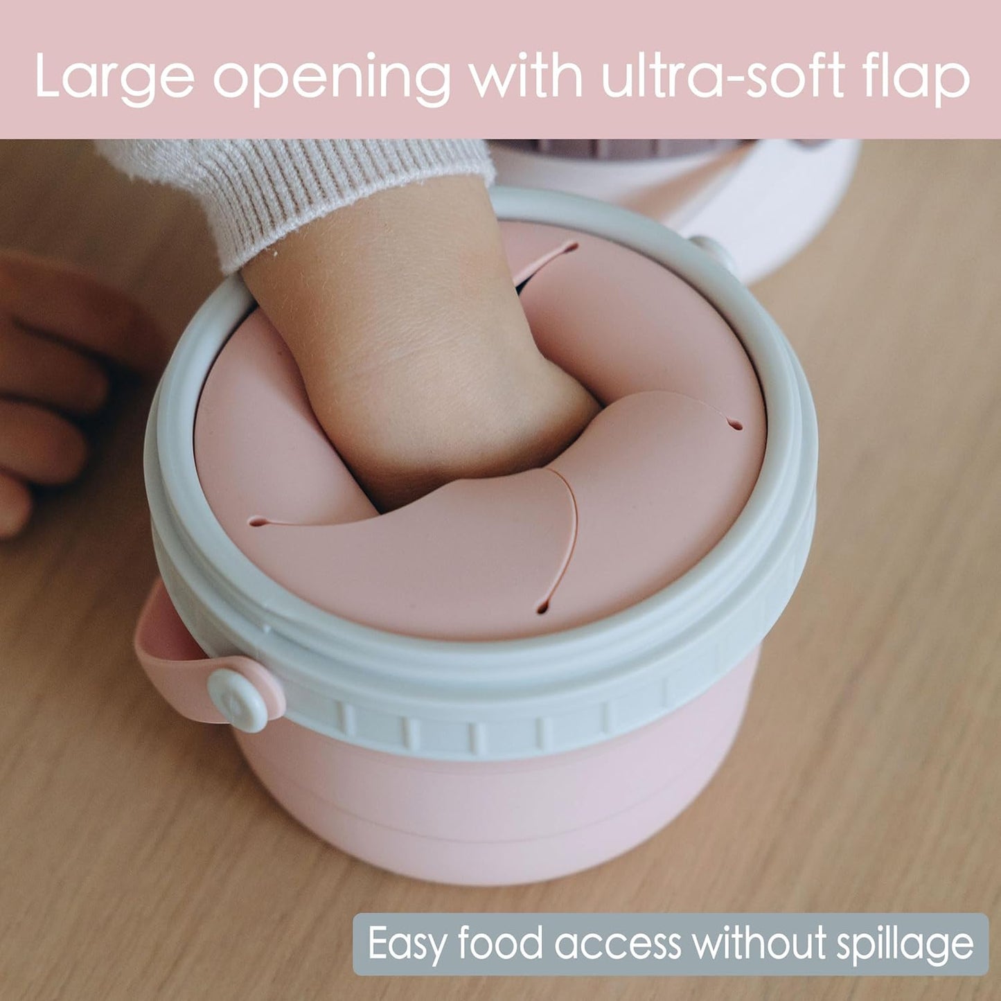 No Spill Silicone Toddler Snack Containers, Detachable Silicone Flap for Filling&Cleaning, Crumb-Free Hard Plastic Screw Travel Lid, Ultra-Soft for Baby Kids Hand In-Out, Snack Cup Holder 12 oz