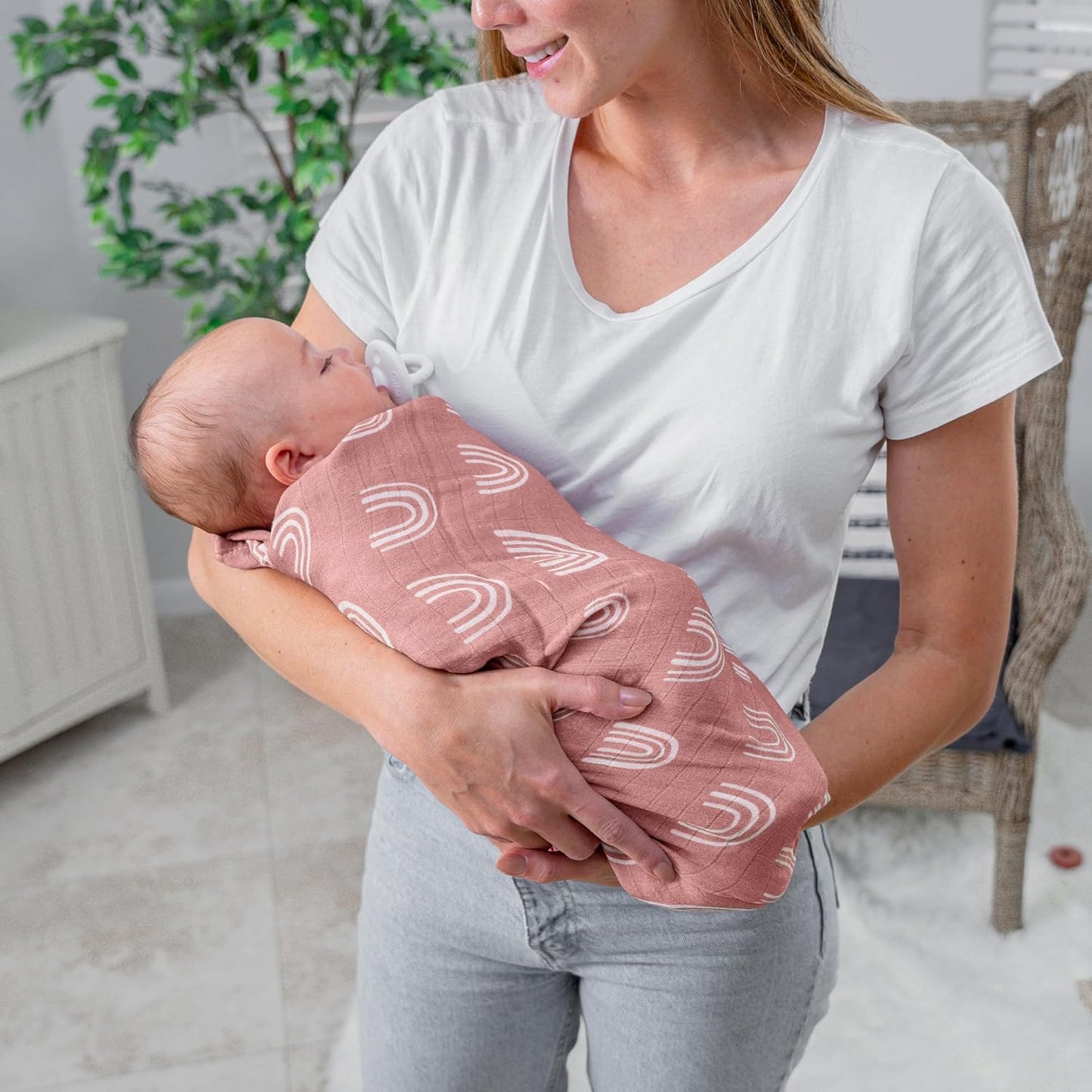 Comfy Cubs Muslin Swaddle Blankets Pack of 4, 47 x 47 Inches, Soft Cotton Baby Blanket Set, Large Multipurpose Swaddling Wraps for Newborns - Self-Soothing Swaddle - Sun, Rainbow, Rain, Doodle