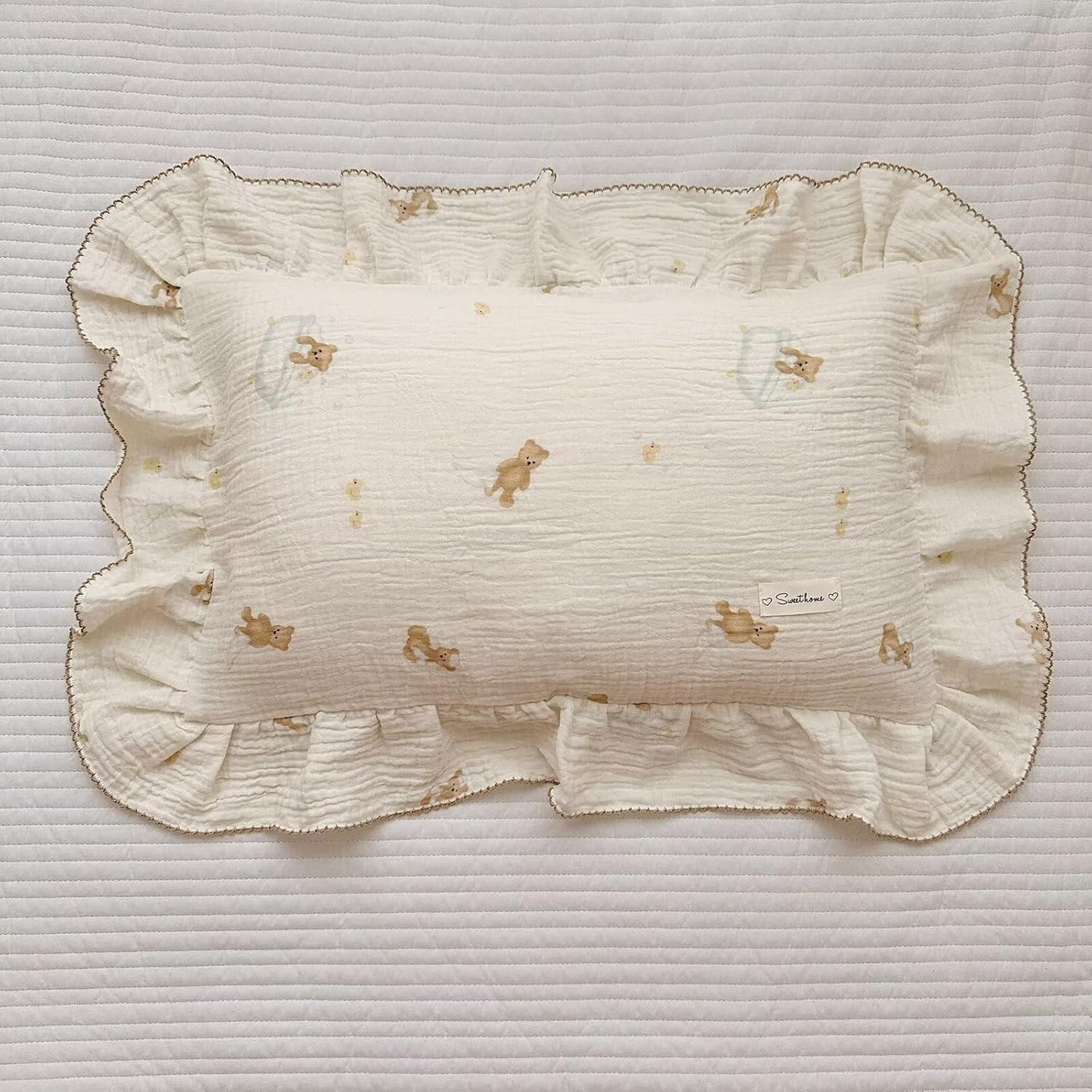 BuLuTu Cute Bear Toddler Pillowcases Muslin Cotton, Breathable Soft Kids Pillow Case 14"x20", Baby Boys Girls Pillow Covers, Bathing Bear Pattern, Nursey Bedding Decor